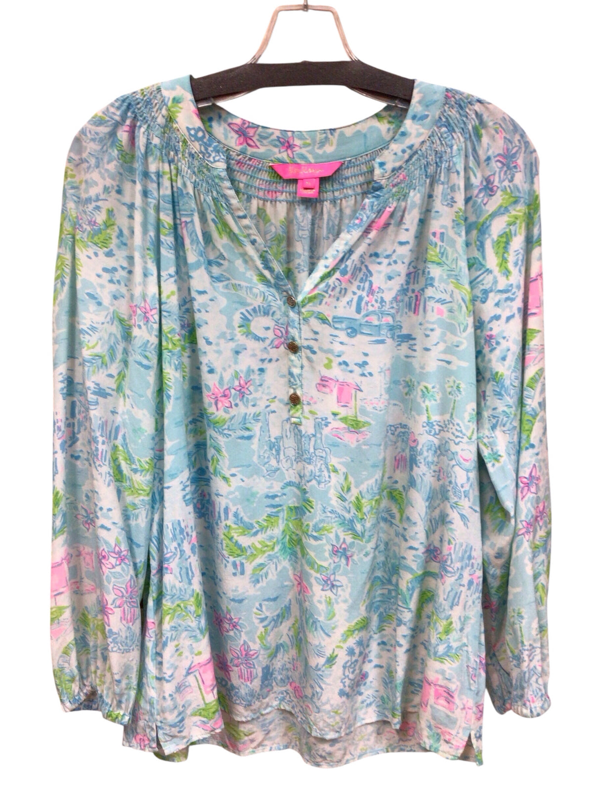 Lilly Pulitzer "Elsa" 100% Silk Long Sleeve Top Size Medium
