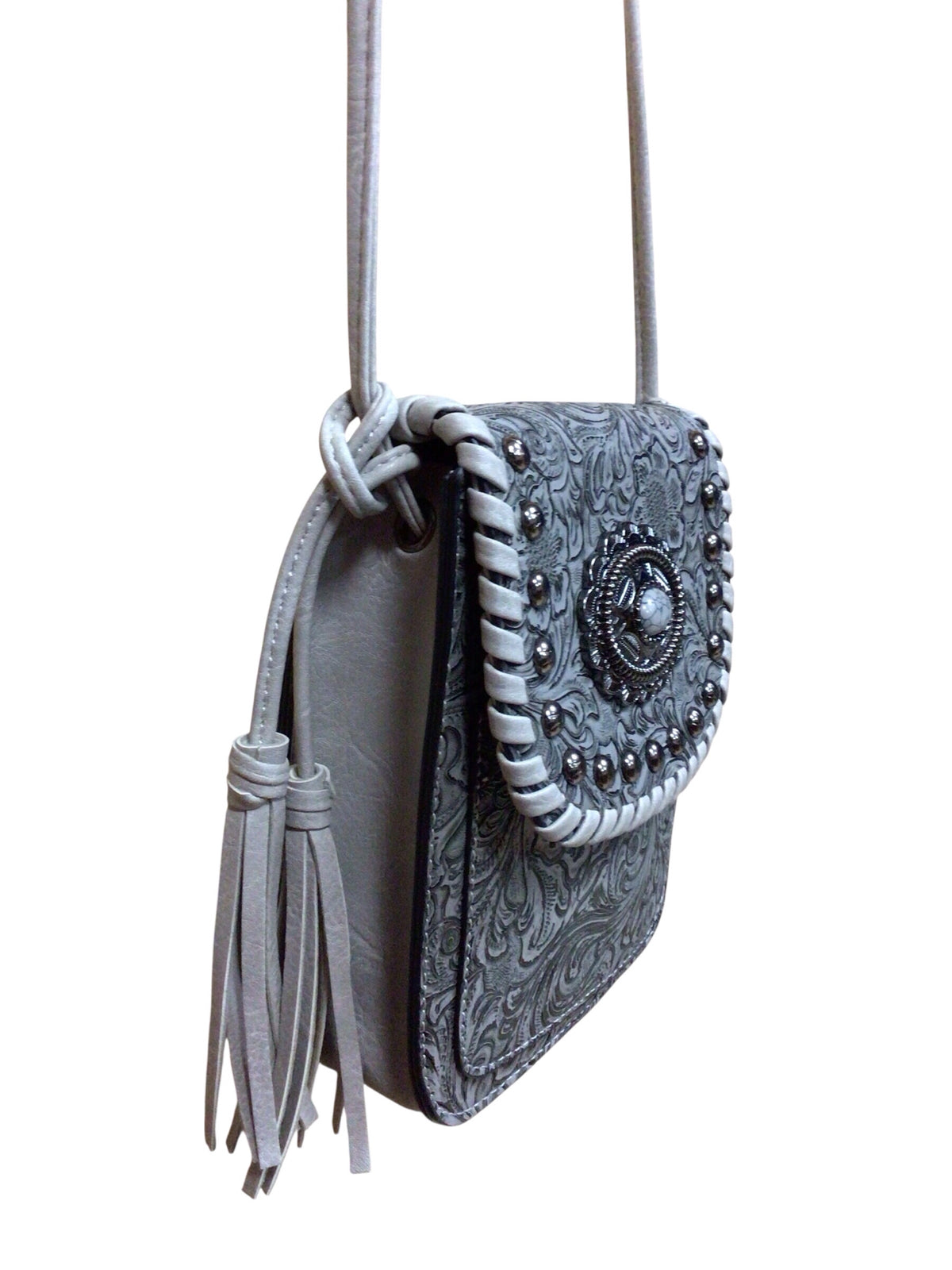 Anneliese Gray Hand Tooled Floral Crossbody