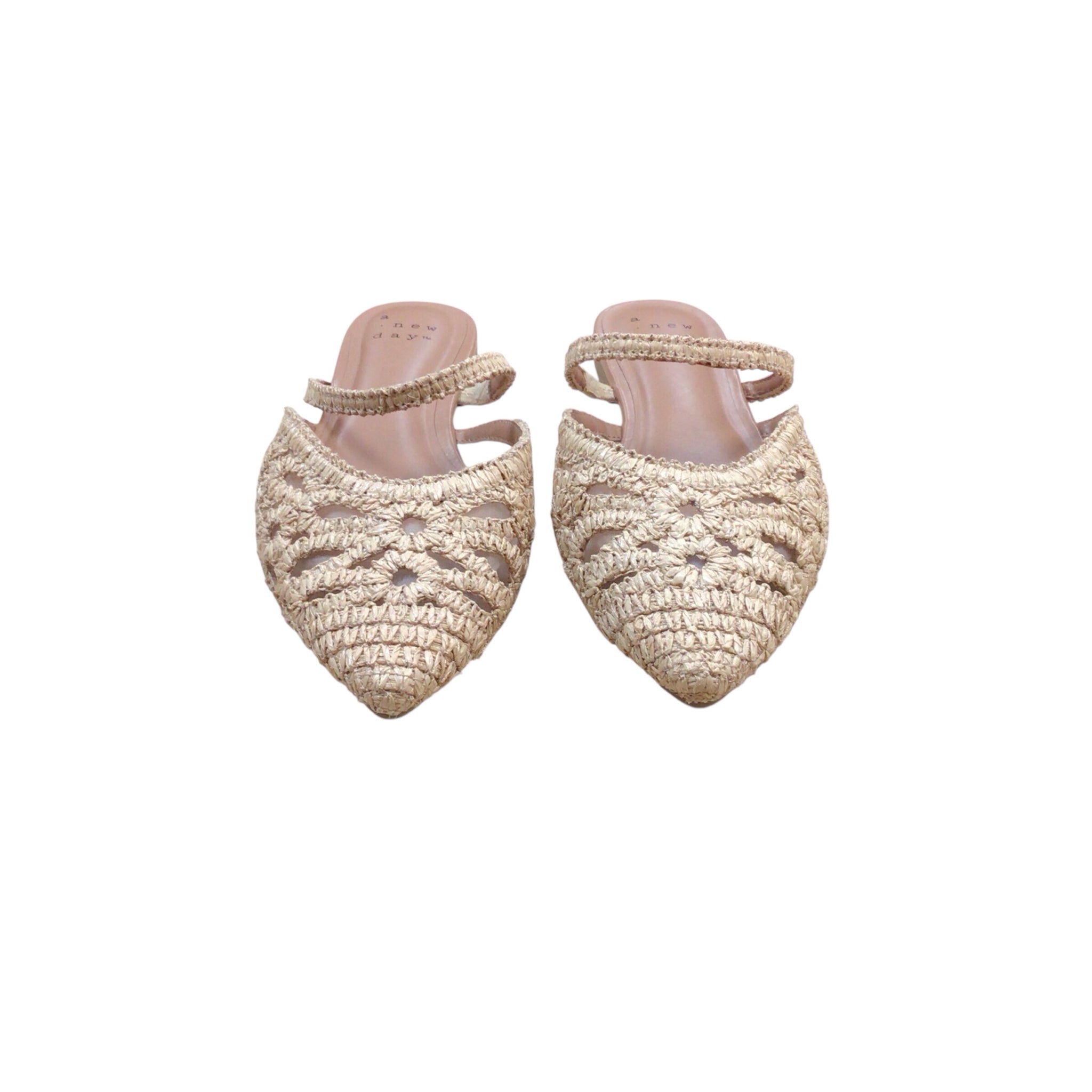 A New Day "Vienna" Raffia Woven Mule Flats Size 7.5
