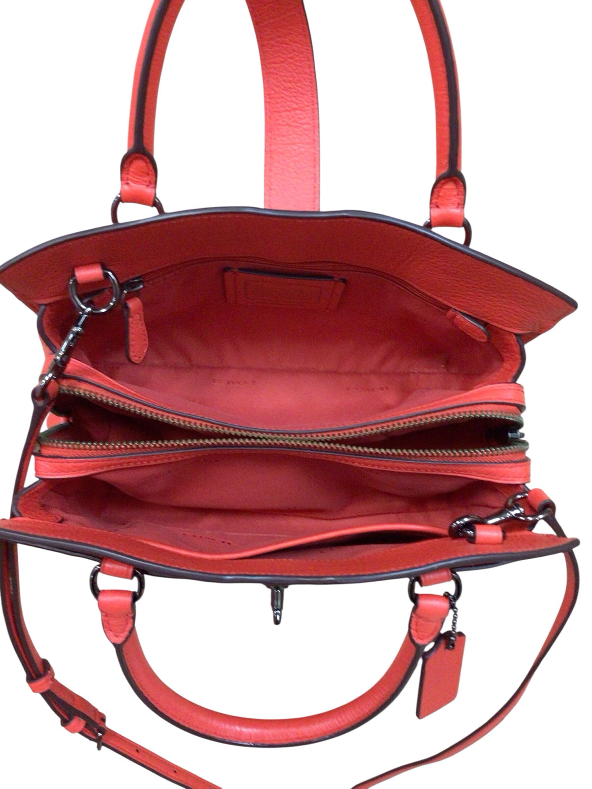 Coach 37779 "Mercer 24" Coral Red Leather Satchel Crossbody Bag