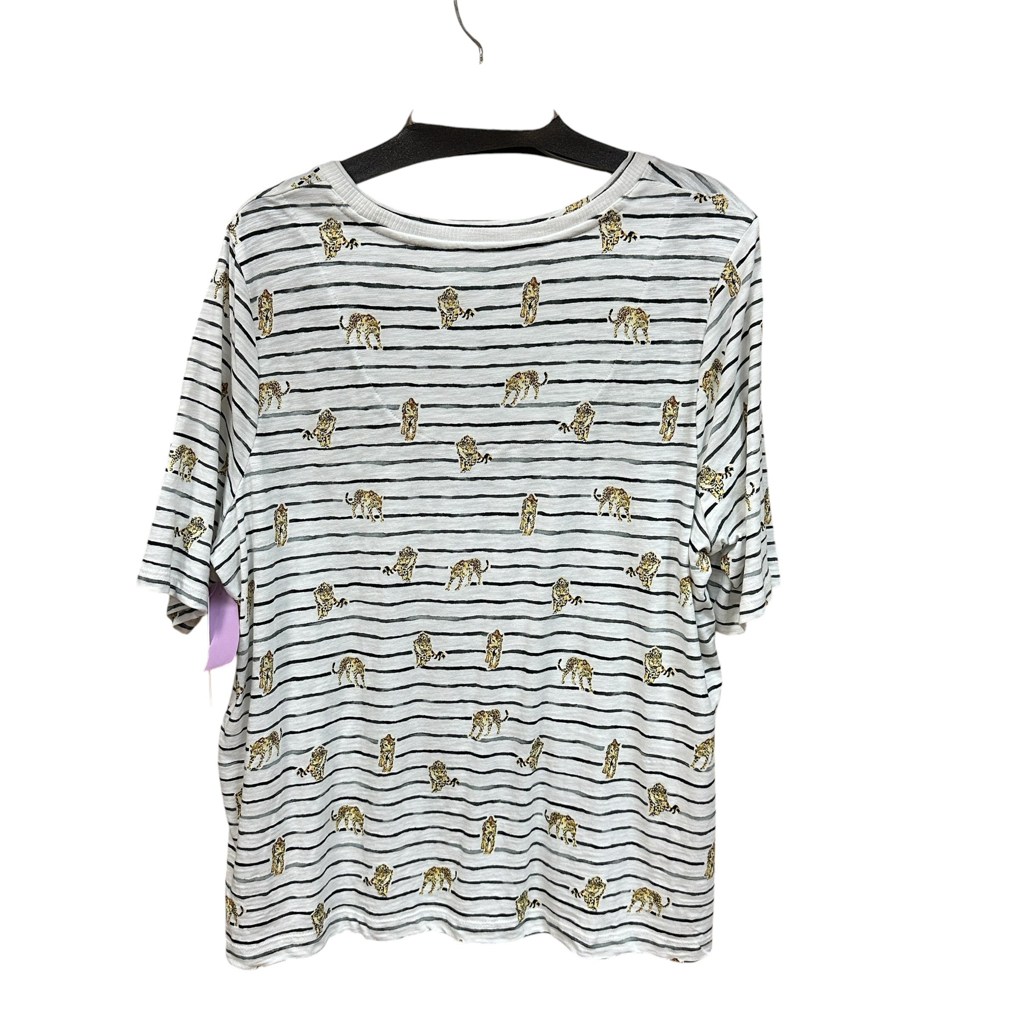 Chicos Cotton Slub Leopard Lines Rip Mix Short Sleeve Tee Size XL