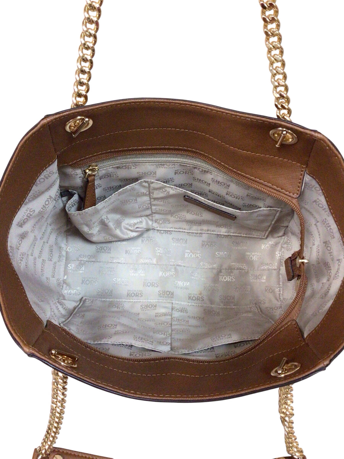 Michael Kors "Jet Set" Large Brown Leather Shoulder Tote Bag