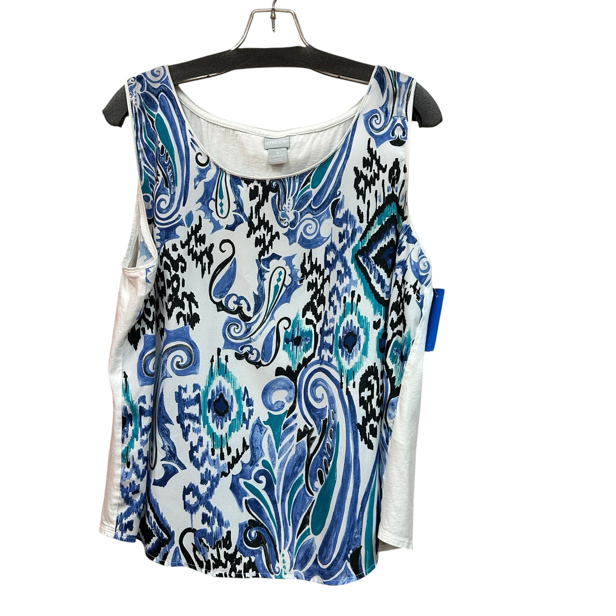 Chicos Size XL Blue & White Sleeveless Top
