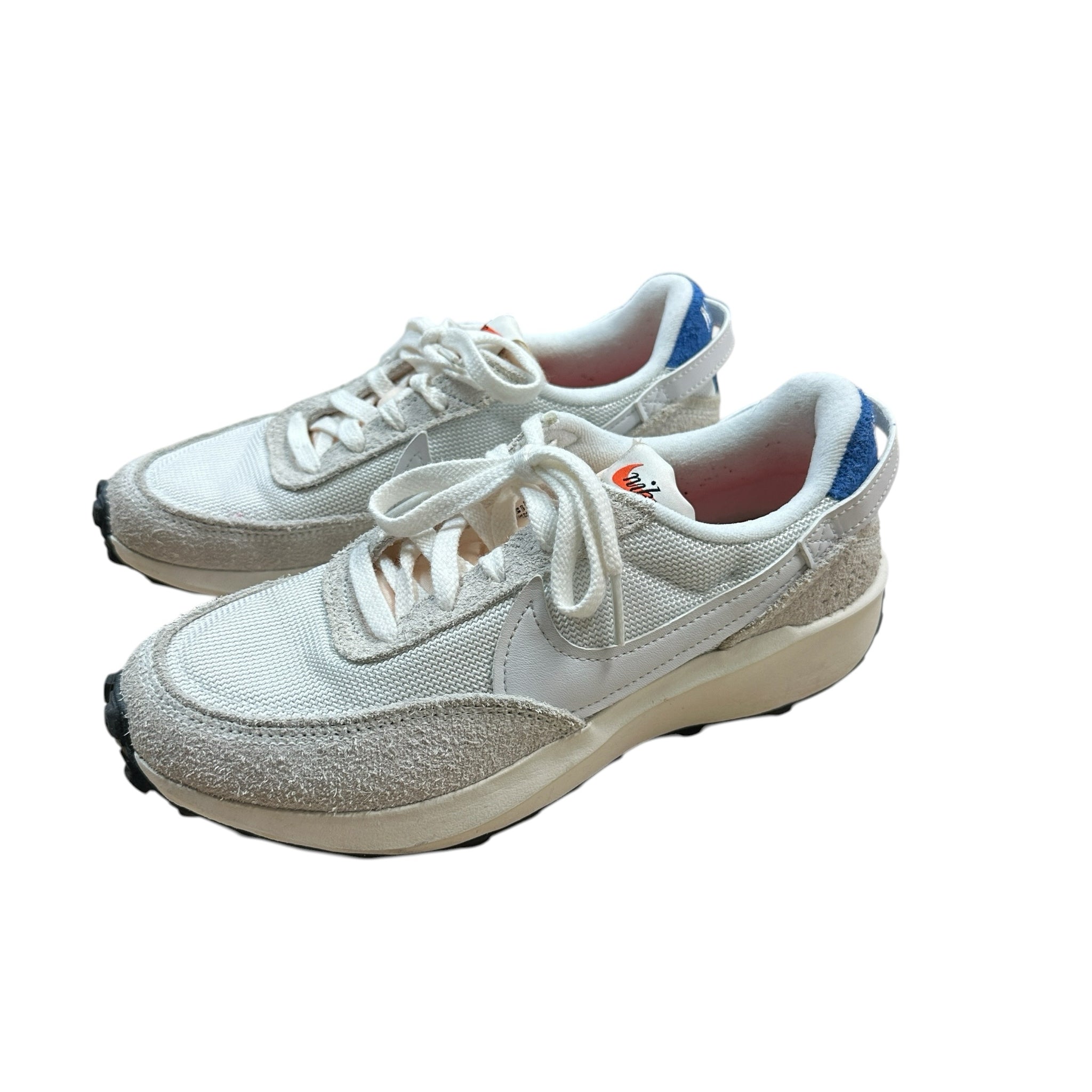 Nike White and Light Gray Mesh Suede Running Sneakers Size 6.5