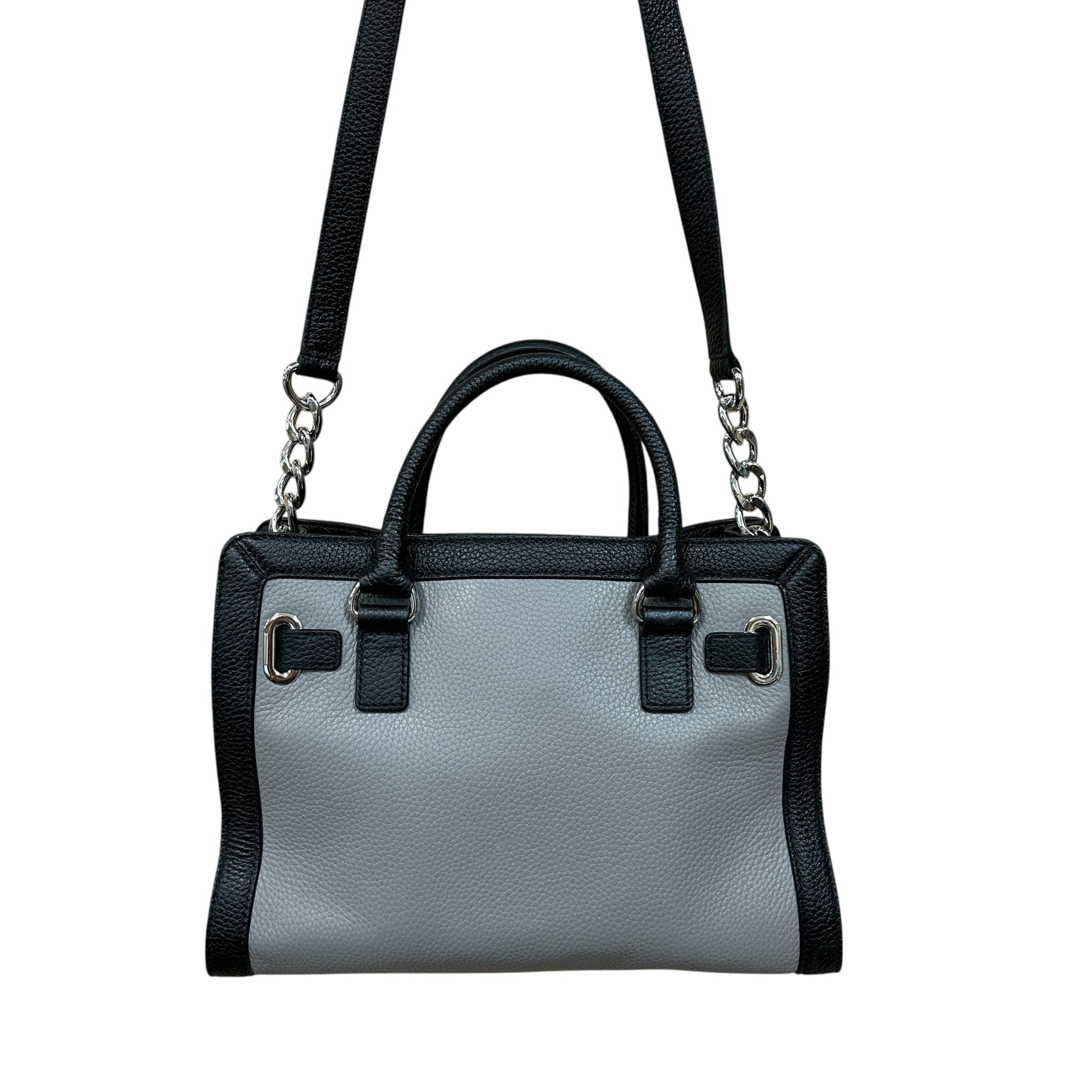 Michael Kors "Hamilton Frame Out" Black & Gray Leather Satchel Crossbody