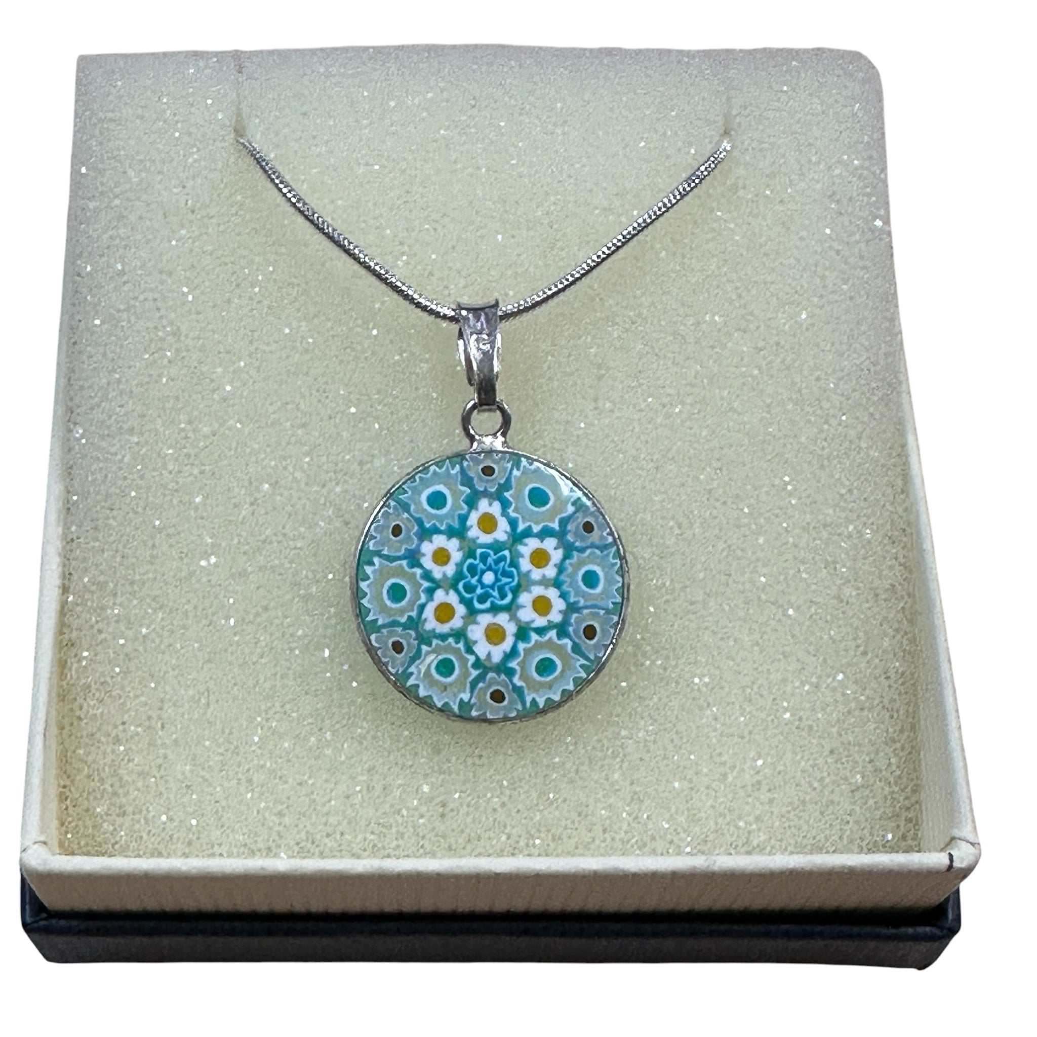 Sterling Silver Round Floral Pendant Italian Necklace