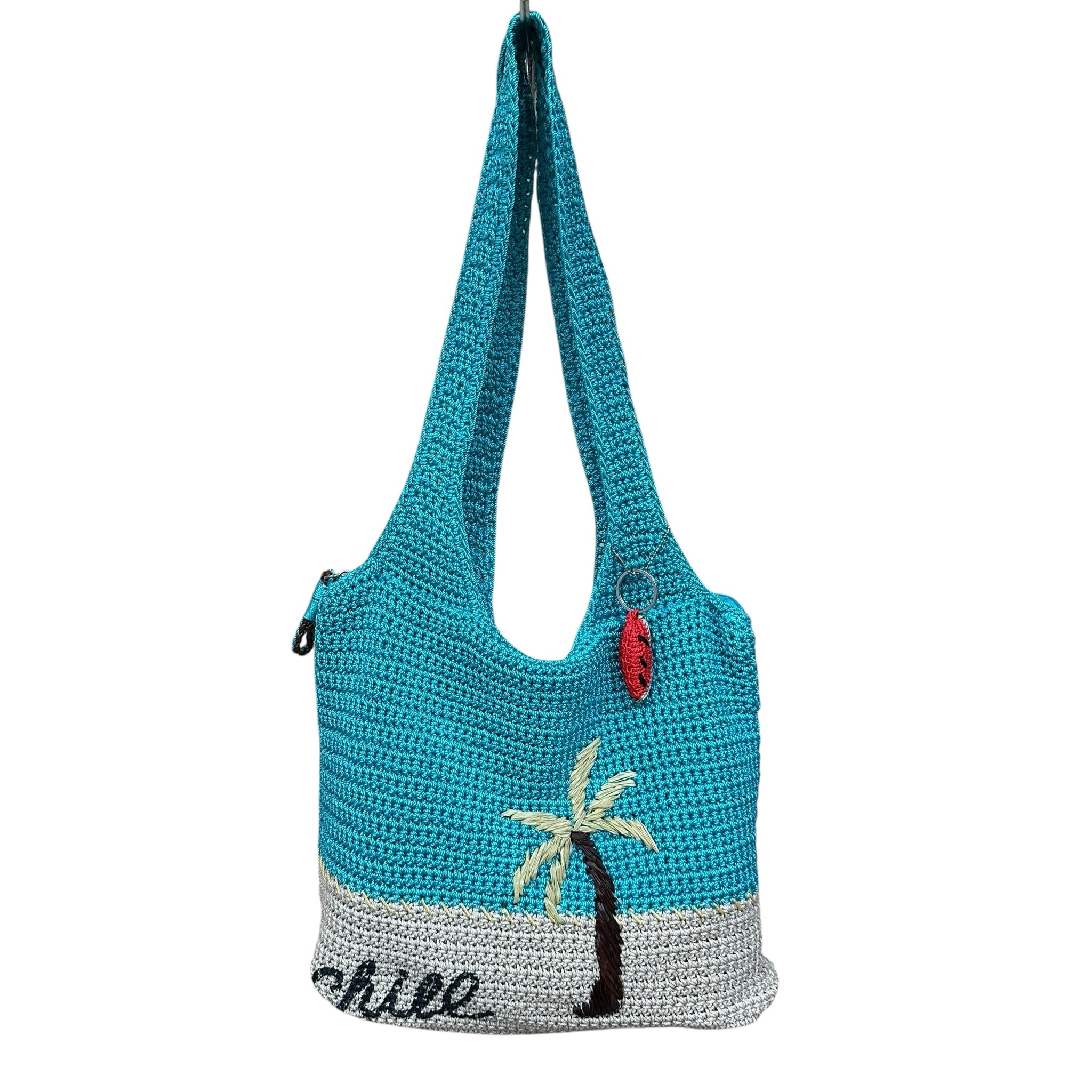 The Sak Blue Tan Palm Tree Crochet Shoulder Bag