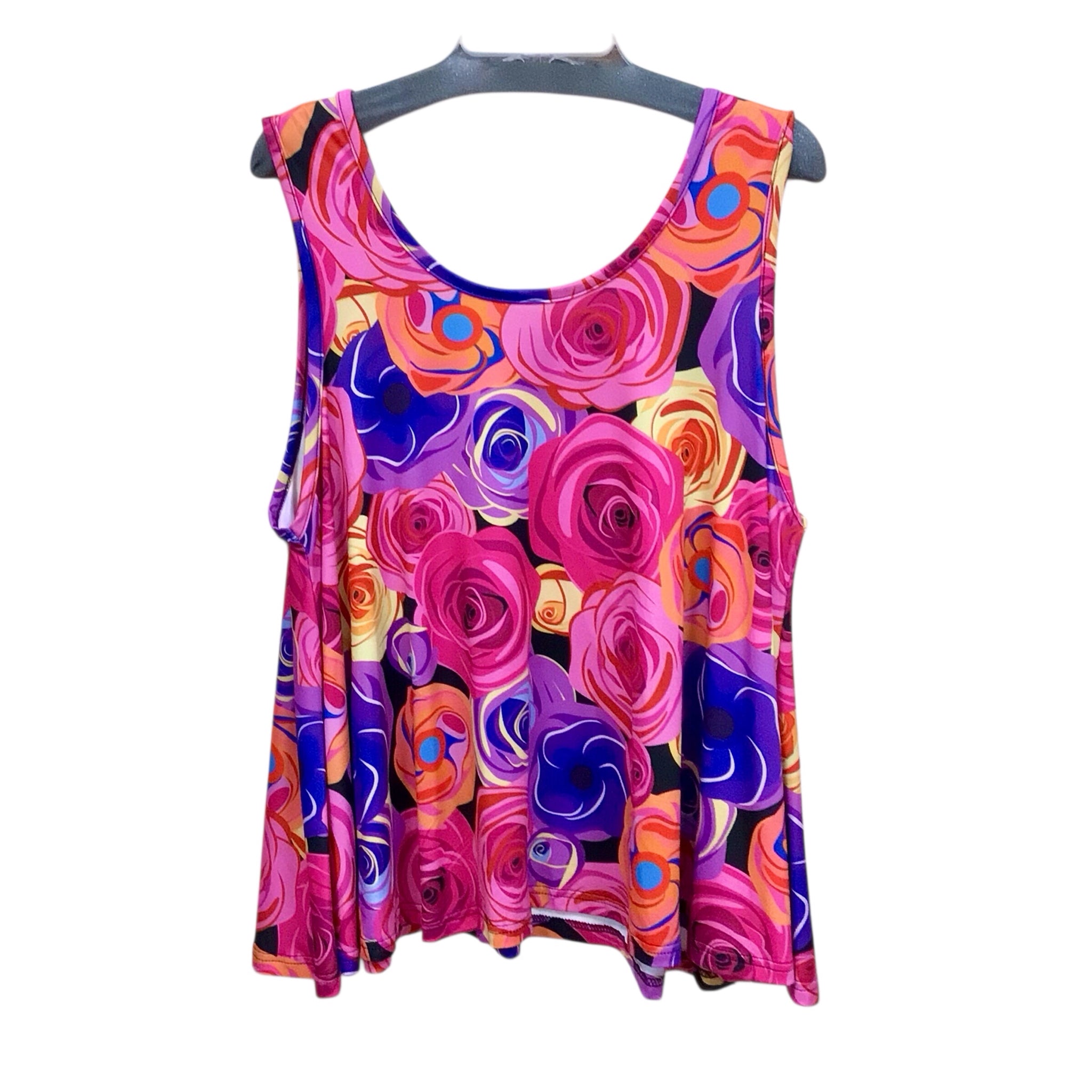 Love U, Dear Pink & Purple Roses Sleeveless Top Size 1X