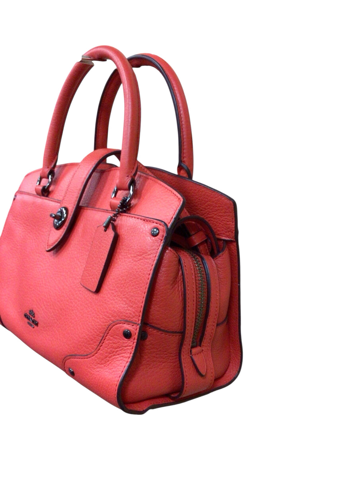 Coach 37779 "Mercer 24" Coral Red Leather Satchel Crossbody Bag