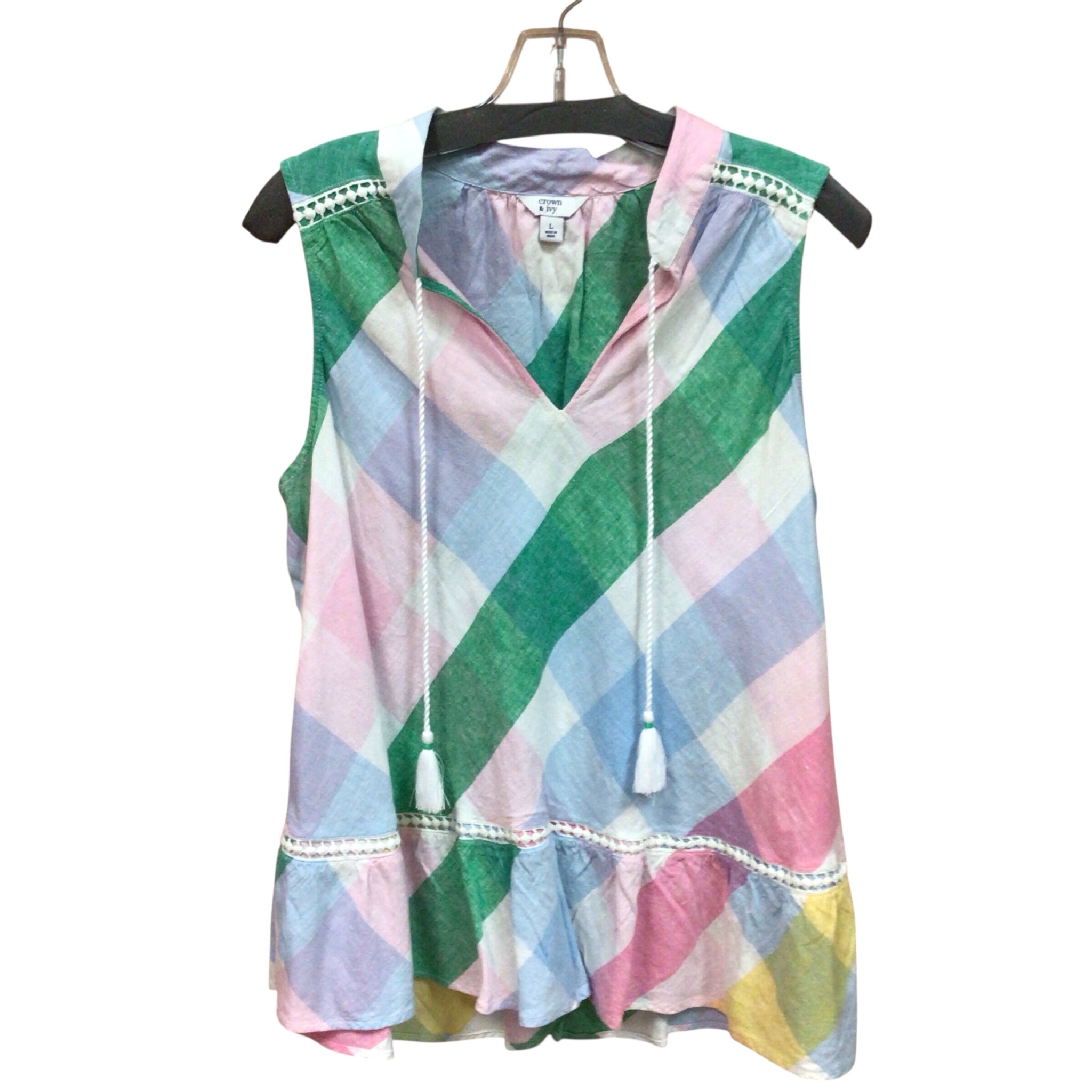 Crown & Ivy Plaid Sleeveless Top Size Large