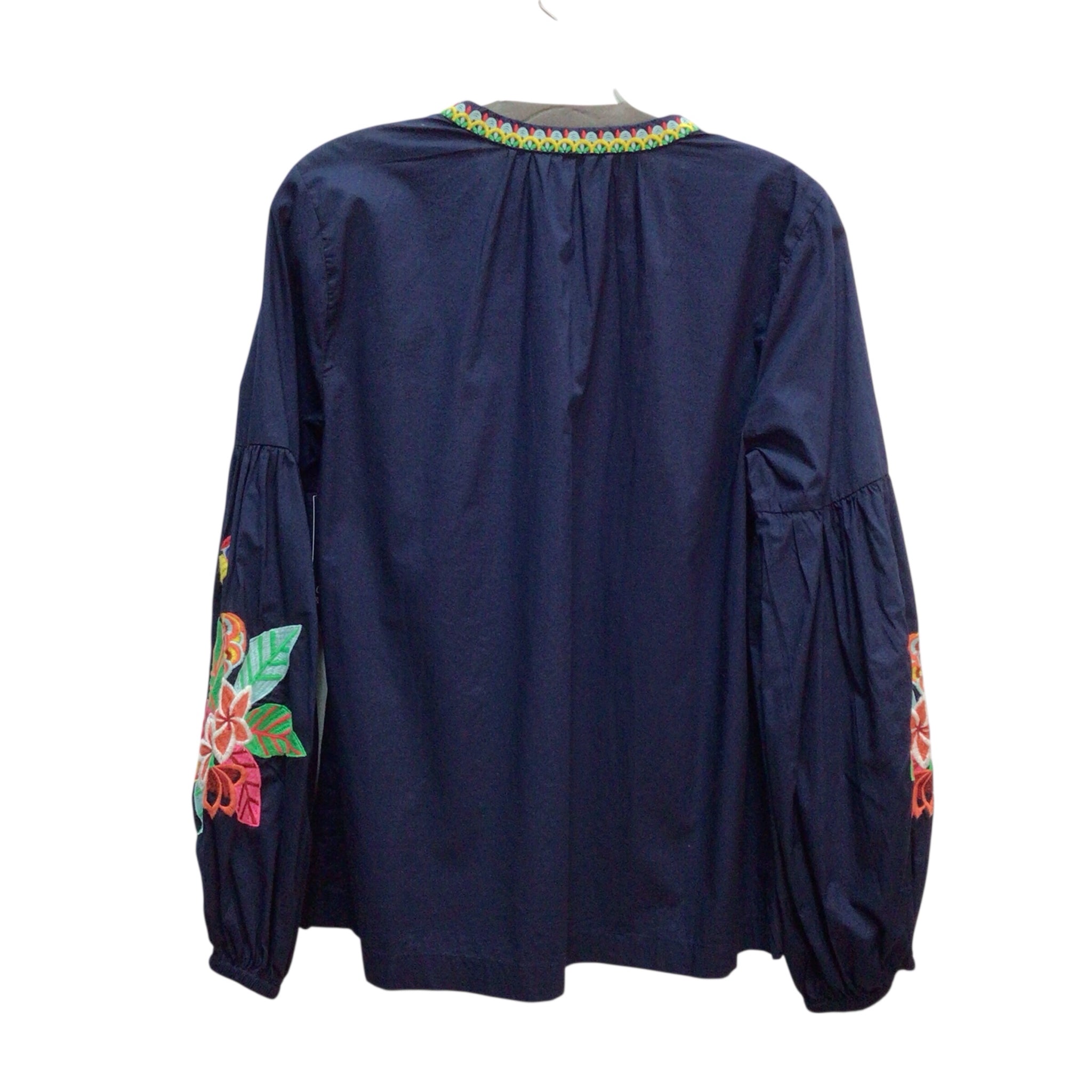 Crown & Ivy Navy Parrot Long Sleeve Top Size M NWT