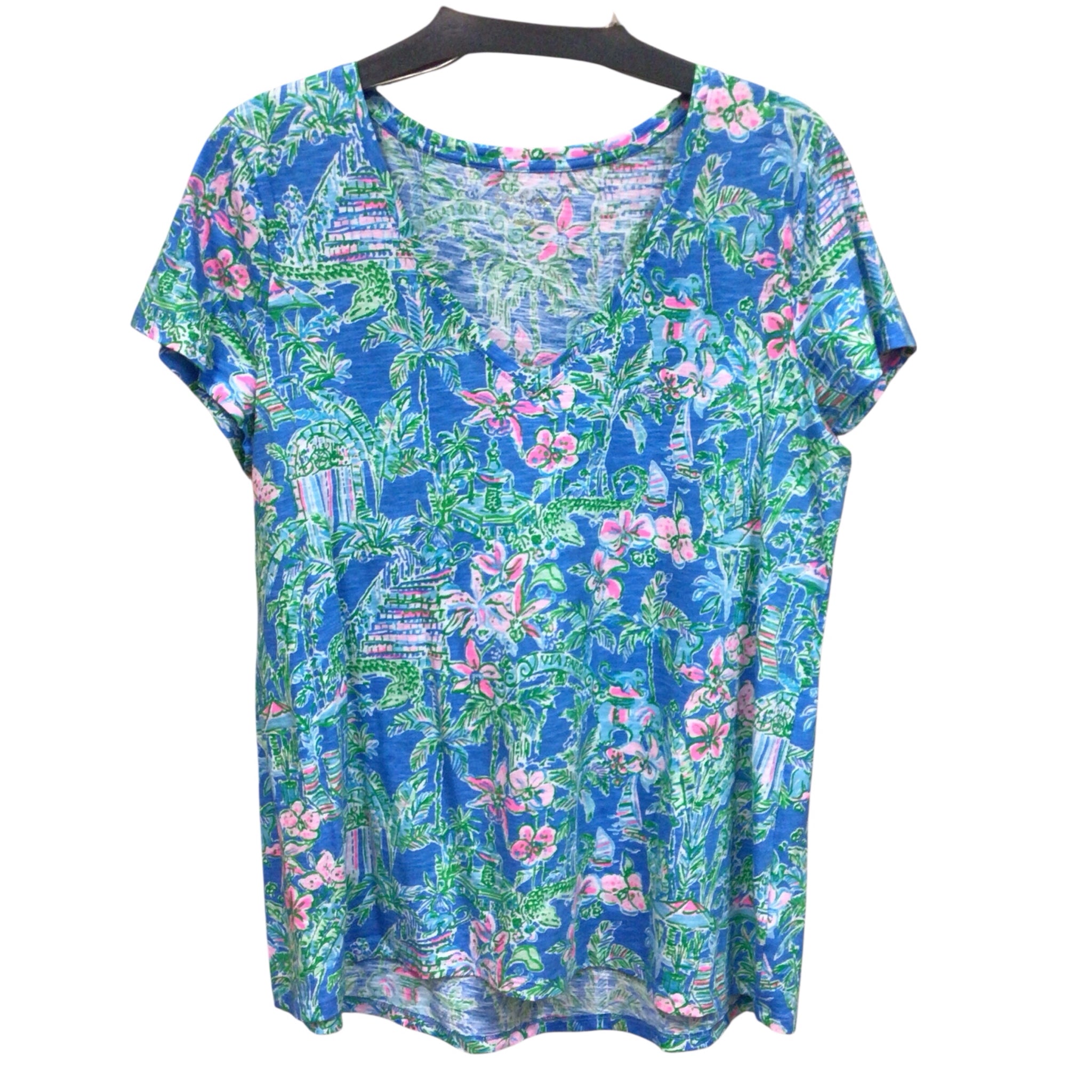 Lilly Pulitzer "Etta" V-Neck Short Sleeve Top Size Large