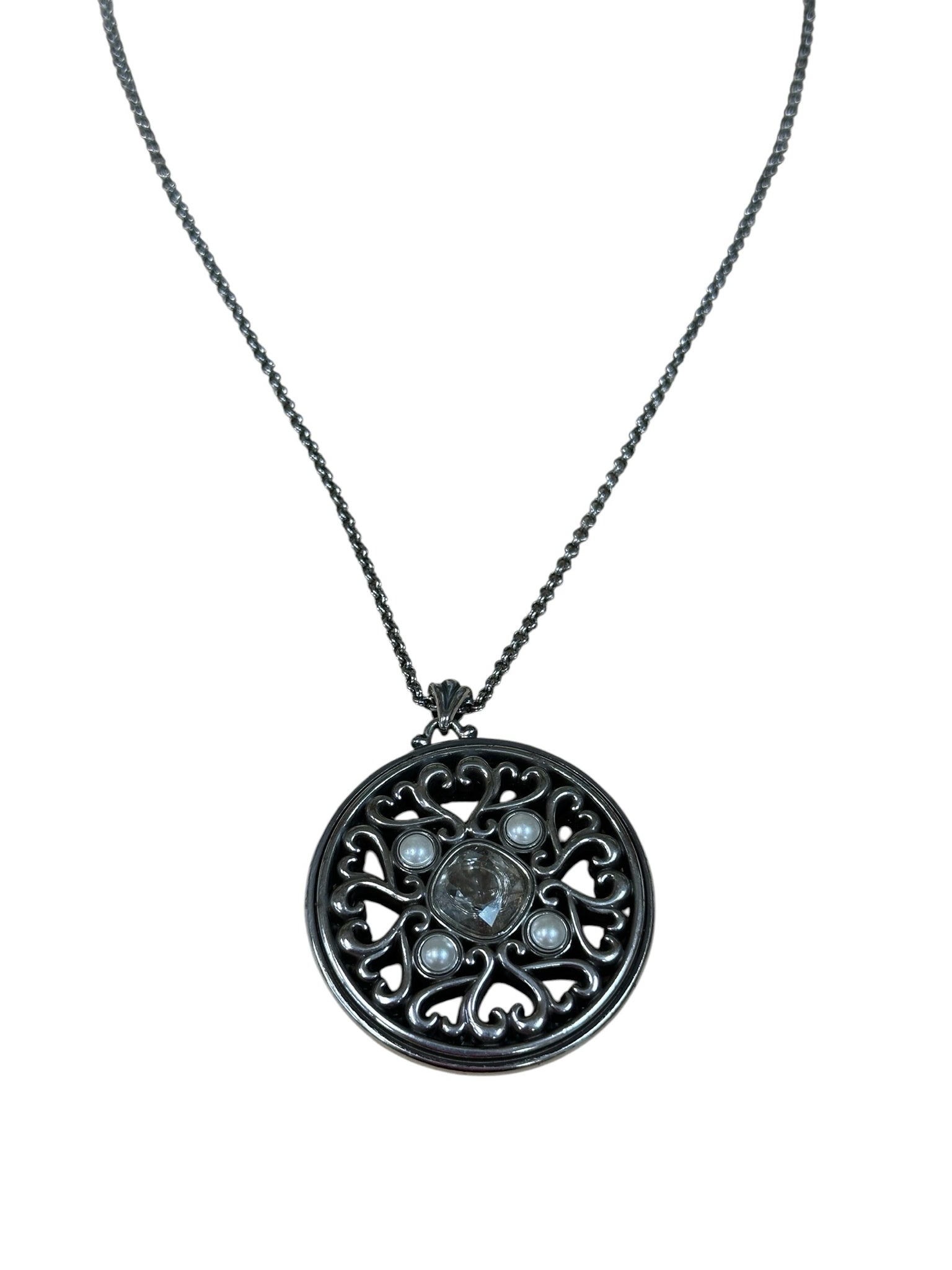 Brighton Round Silver Heart + Pearl Necklace