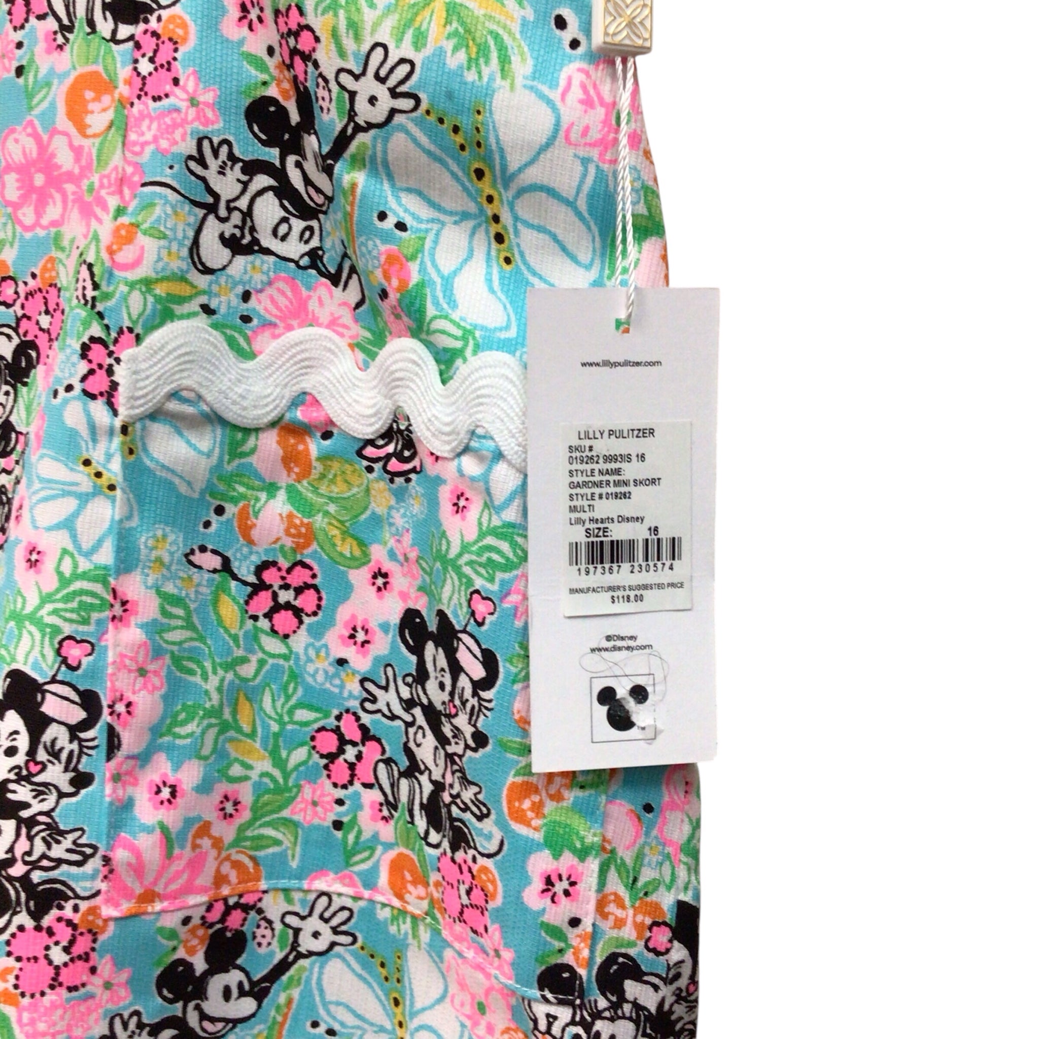Lilly Pulitzer "Lilly Hearts Disney" Gardner Mini Skort Size 16 NWT