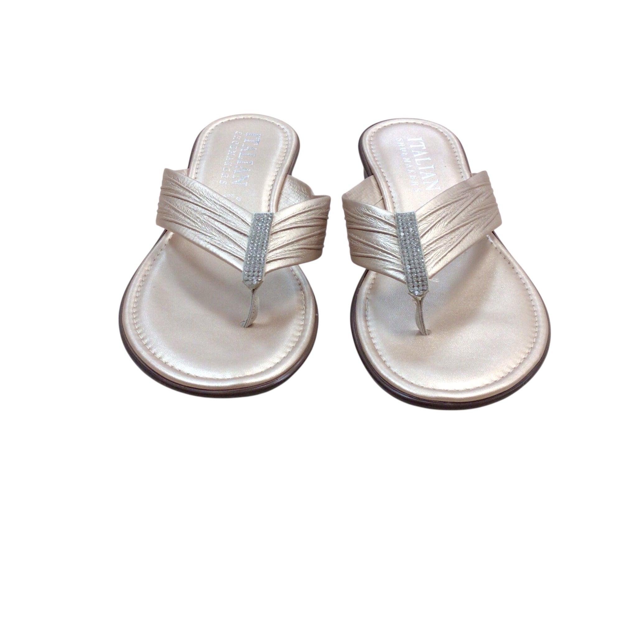 Italian Shoemakers "Aleena" Champagne CZ Embellished Sandals Size 8