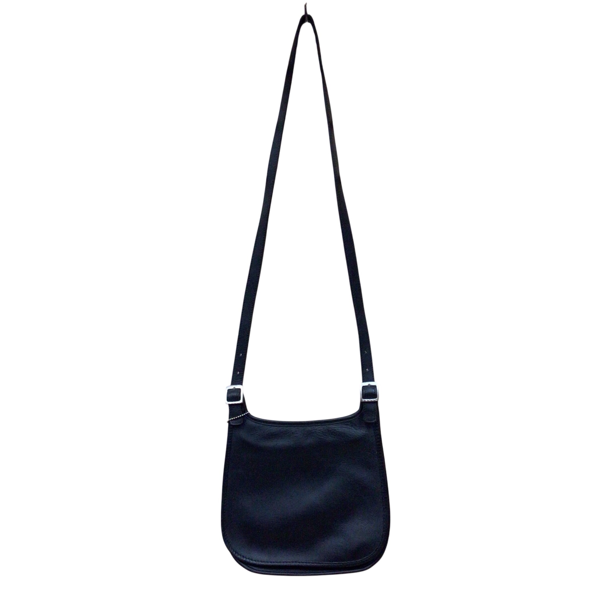 Coach 9135 Vintage Black Leather Slim Hippie Crossbody Saddle Bag