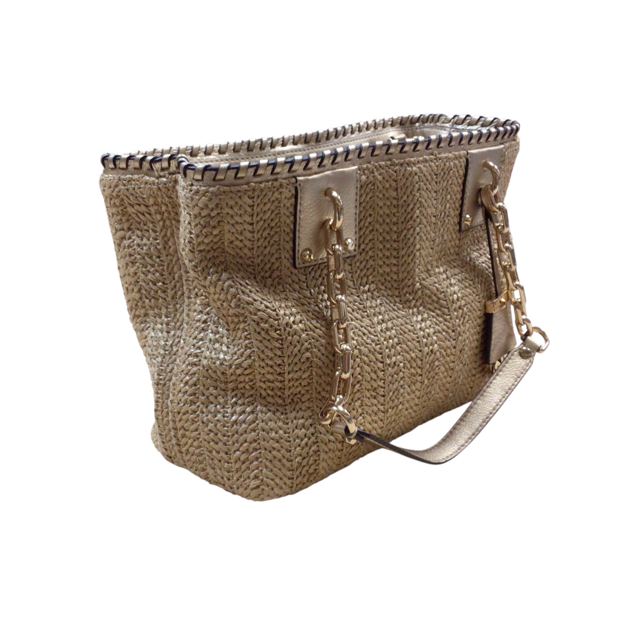 Michael Kors "Rosalie" Woven Straw & Leather Shoulder Bag