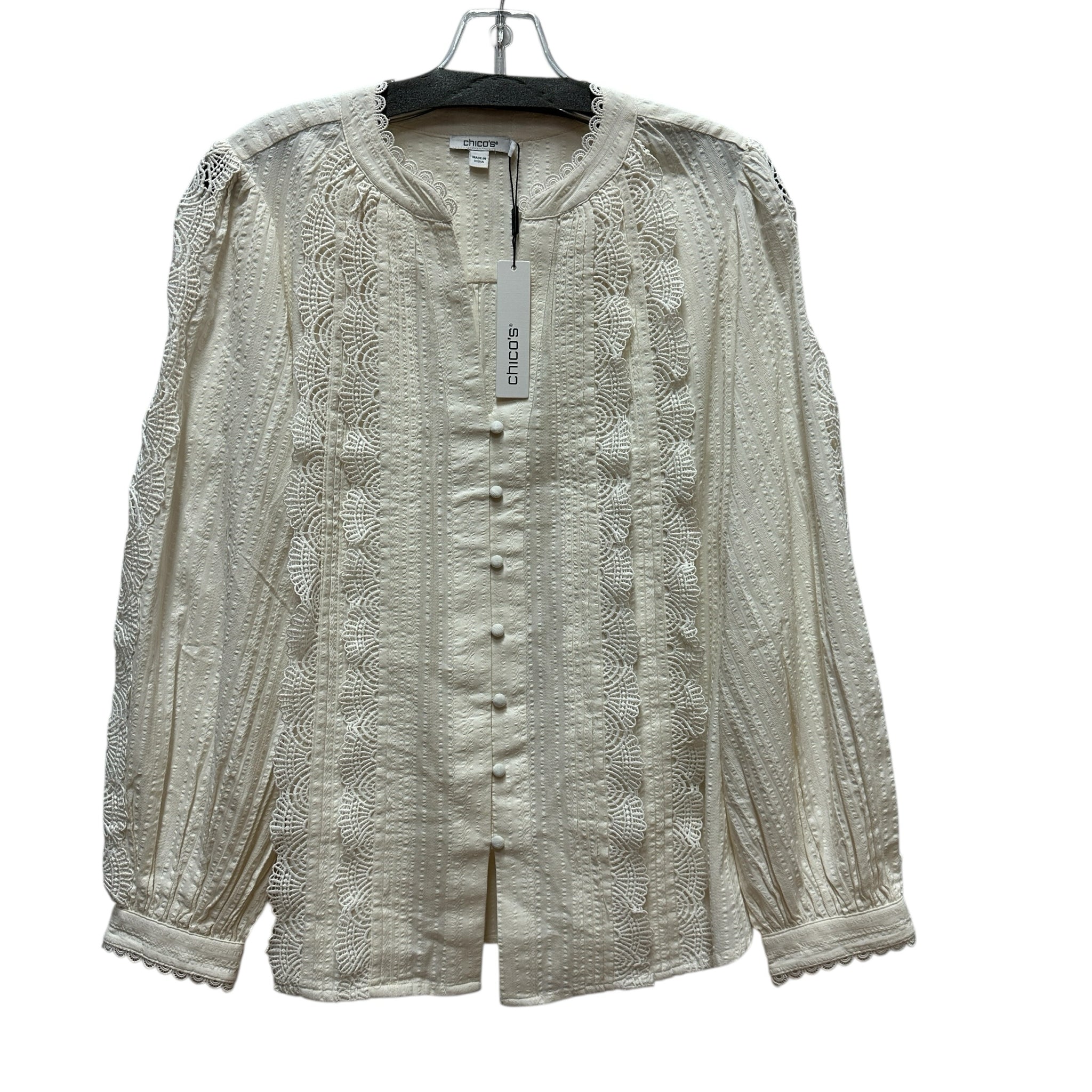 Chico's Ecru Split Neck Lace Blouse Size Medium