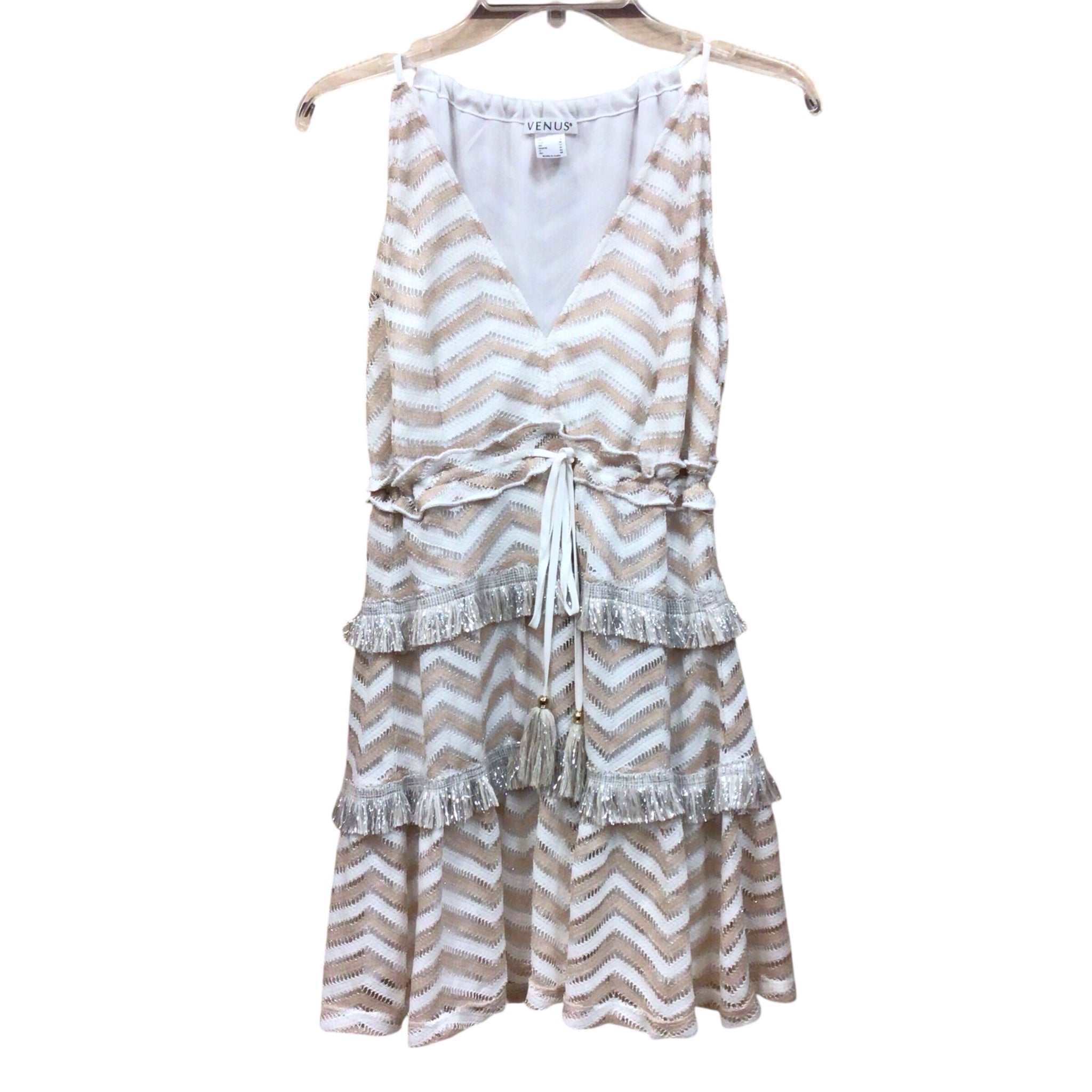 Venus White, Tan & Silver Sleeveless Dress Size 6