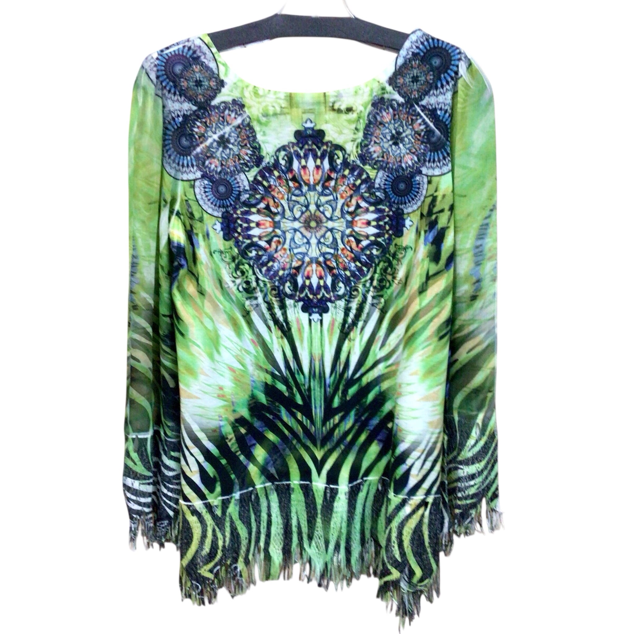 Mushka by Sienna Rose Inc Green Tribal 3/4 Sleeve Top Size Medium