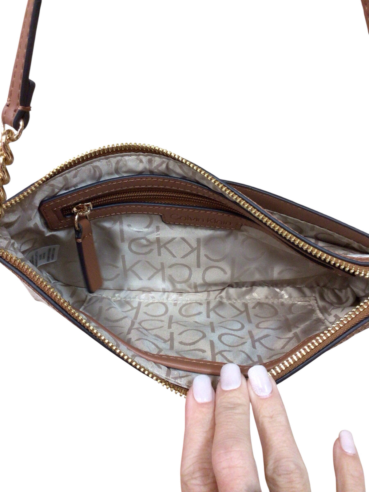 Calvin Klein Cream & Brown Signature Purse NWT