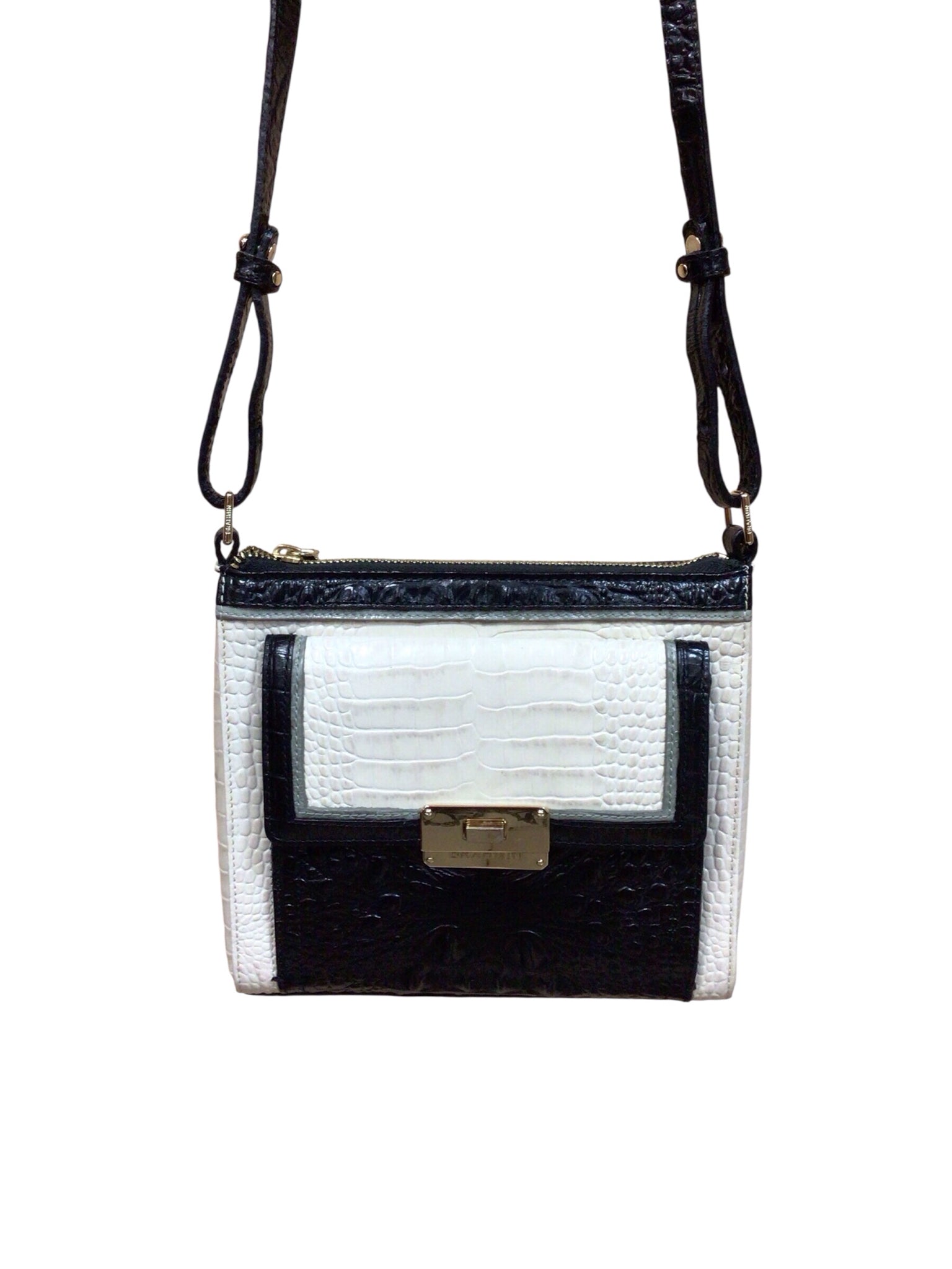 Brahmin Mimosa Convertible Black & Ivory Croc-Embossed Crossbody