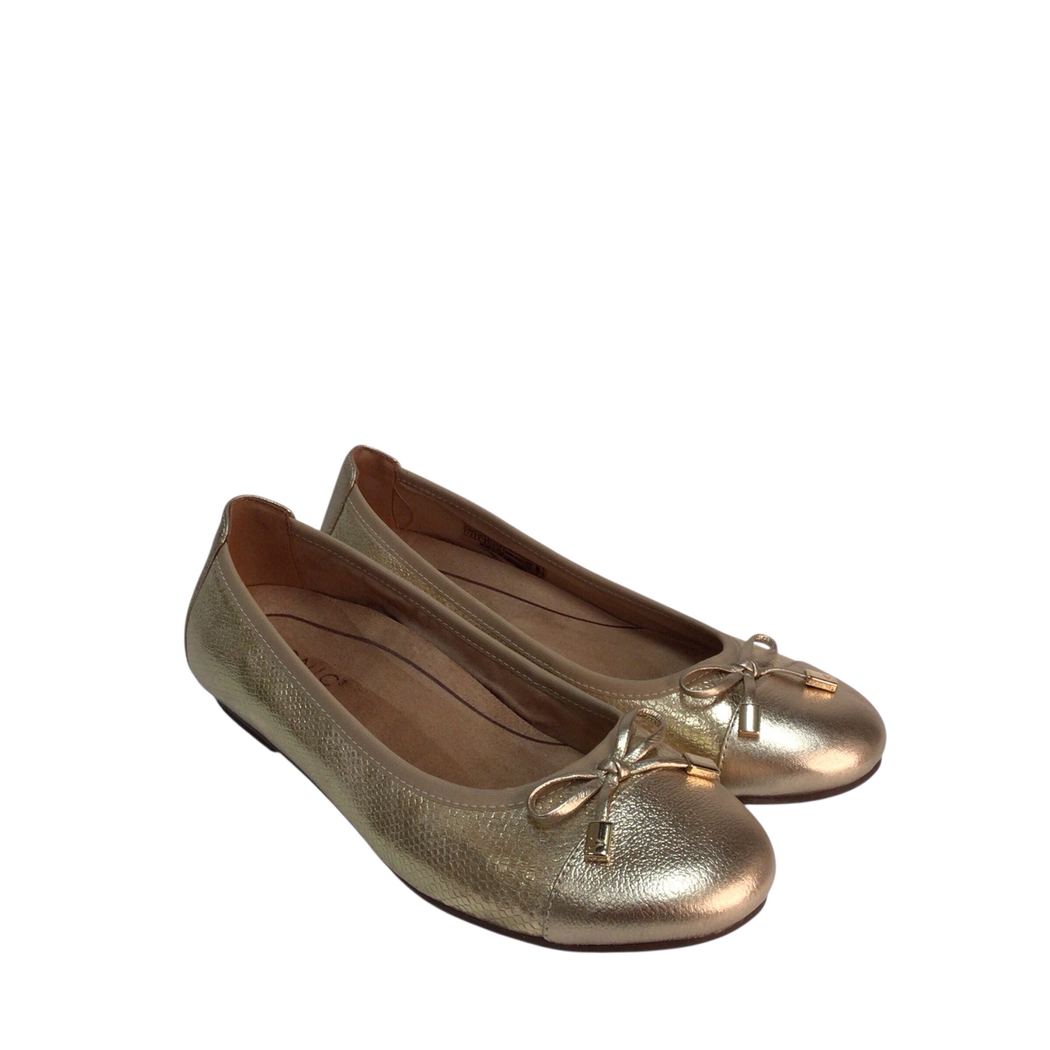 Vionic Minna Ballet Flat Gold Metallic Snake Flats Size 7.5