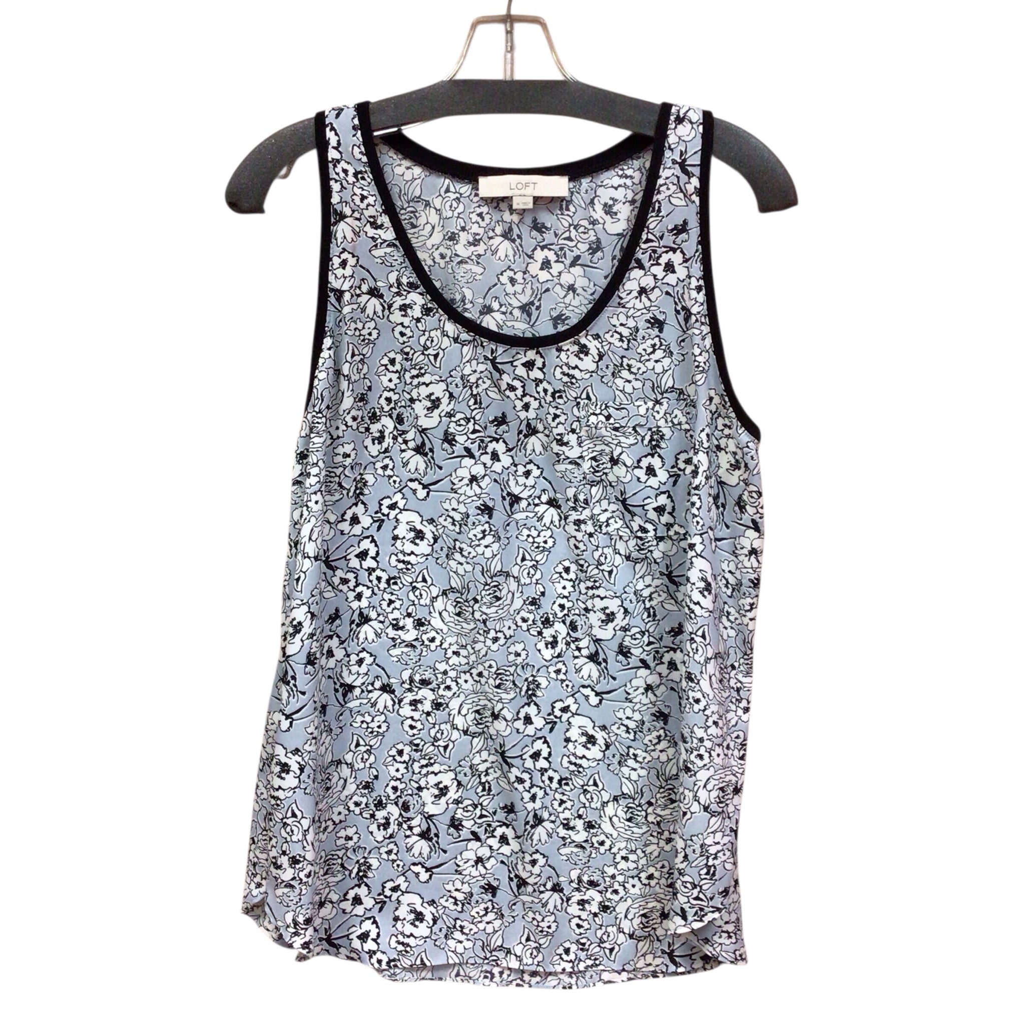 Loft Blue/Black/White Floral Sleeveless Top Size Medium