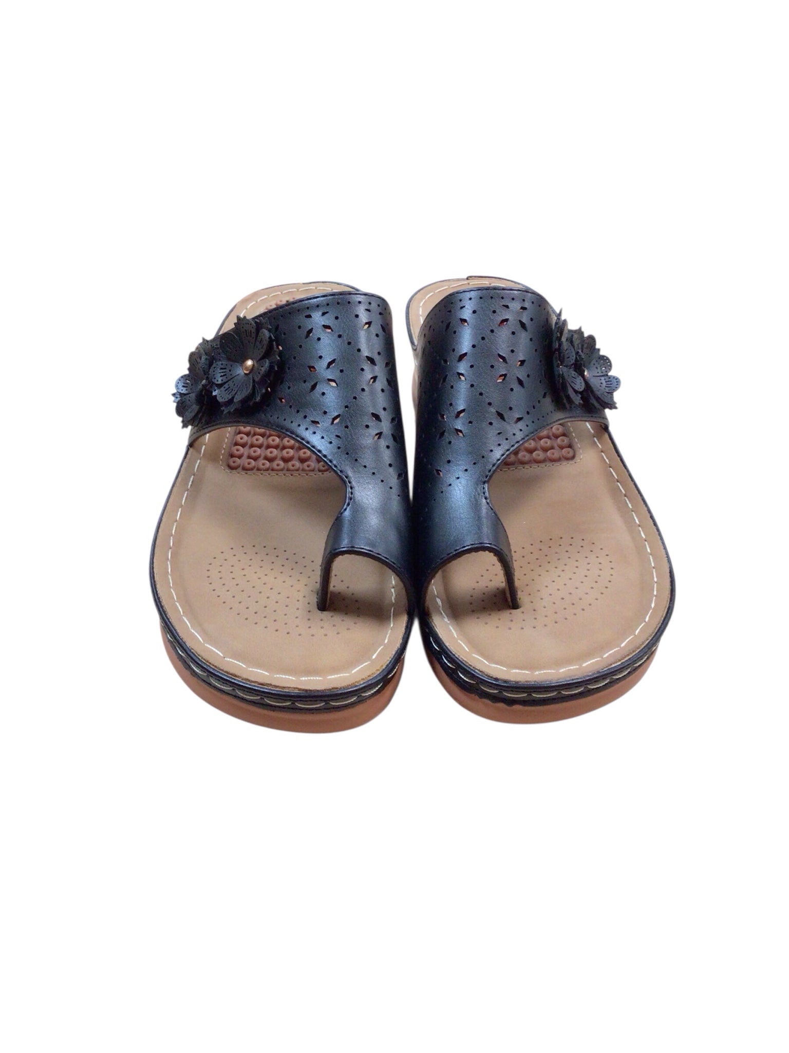 Aomigoct Black & Brown Wedge Sandals Size 8.5