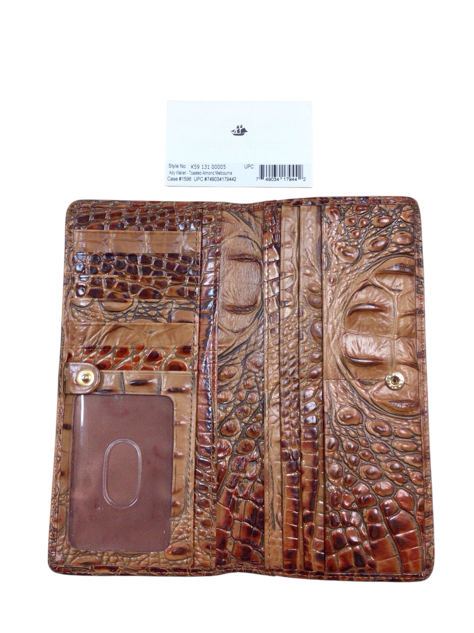 Brahmin "Ady" Pecan Melbourne Croc-Embossed Leather Bi-Fold Wallet