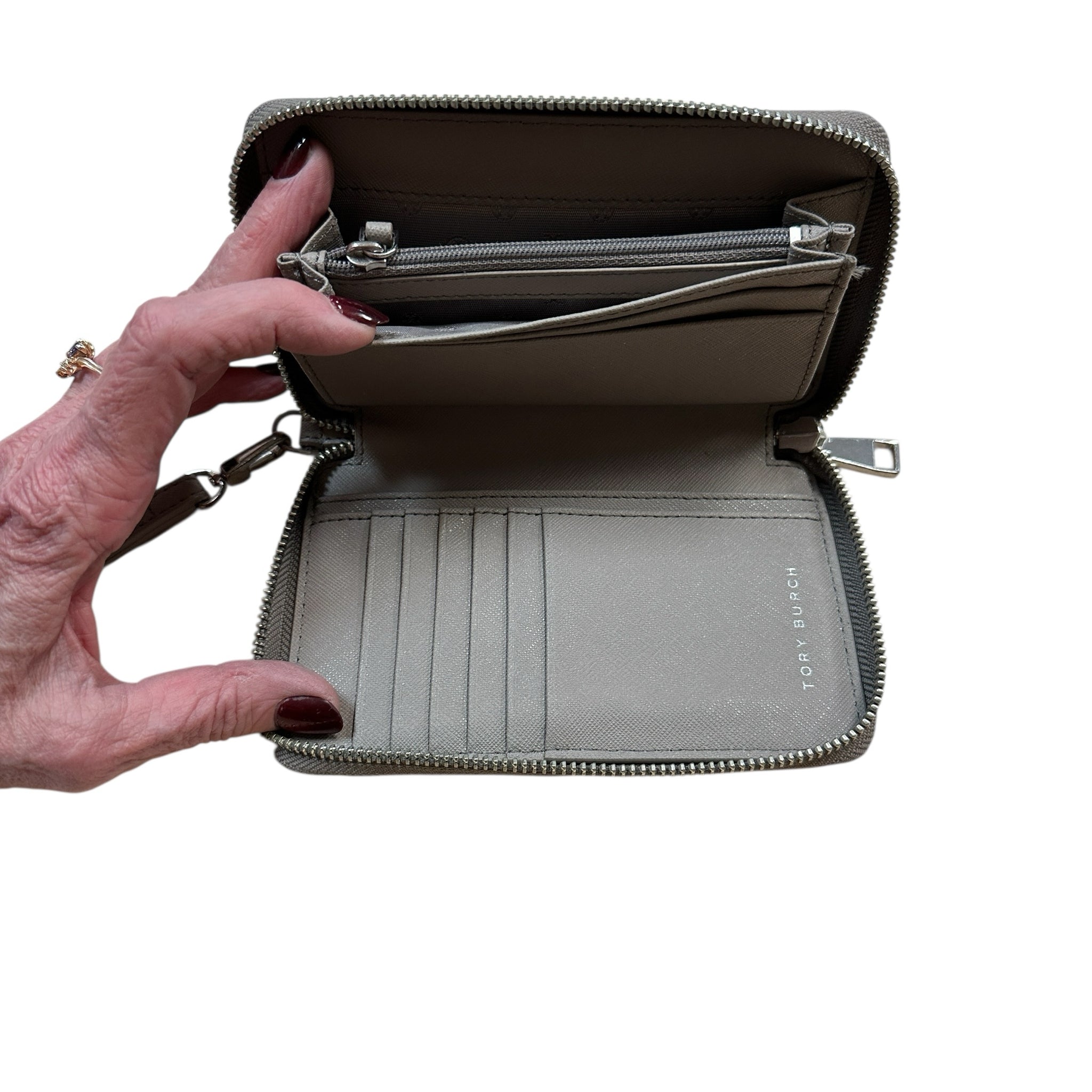 Tory Burch Gray Zip Around Wristlet Wallet