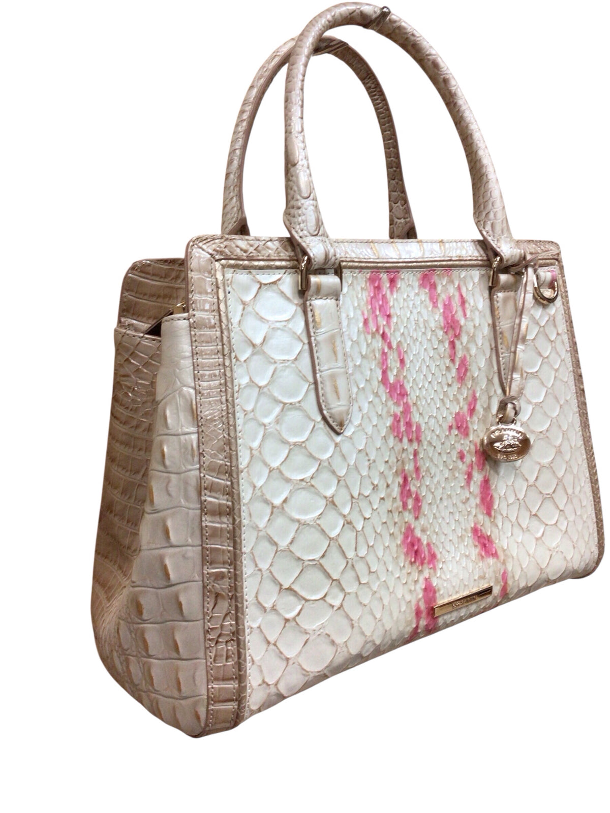 Brahmin Small "Finley" Apricot Rose Valentia Leather Satchel Crossbody Bag