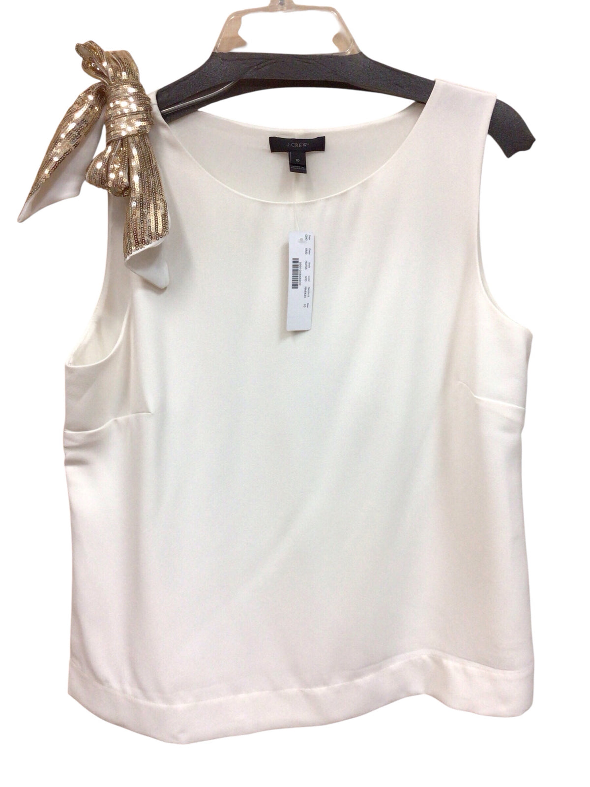 J Crew Cream Colored Sleeveless Top w/ Gold Sequin Bow Size Medium NWT