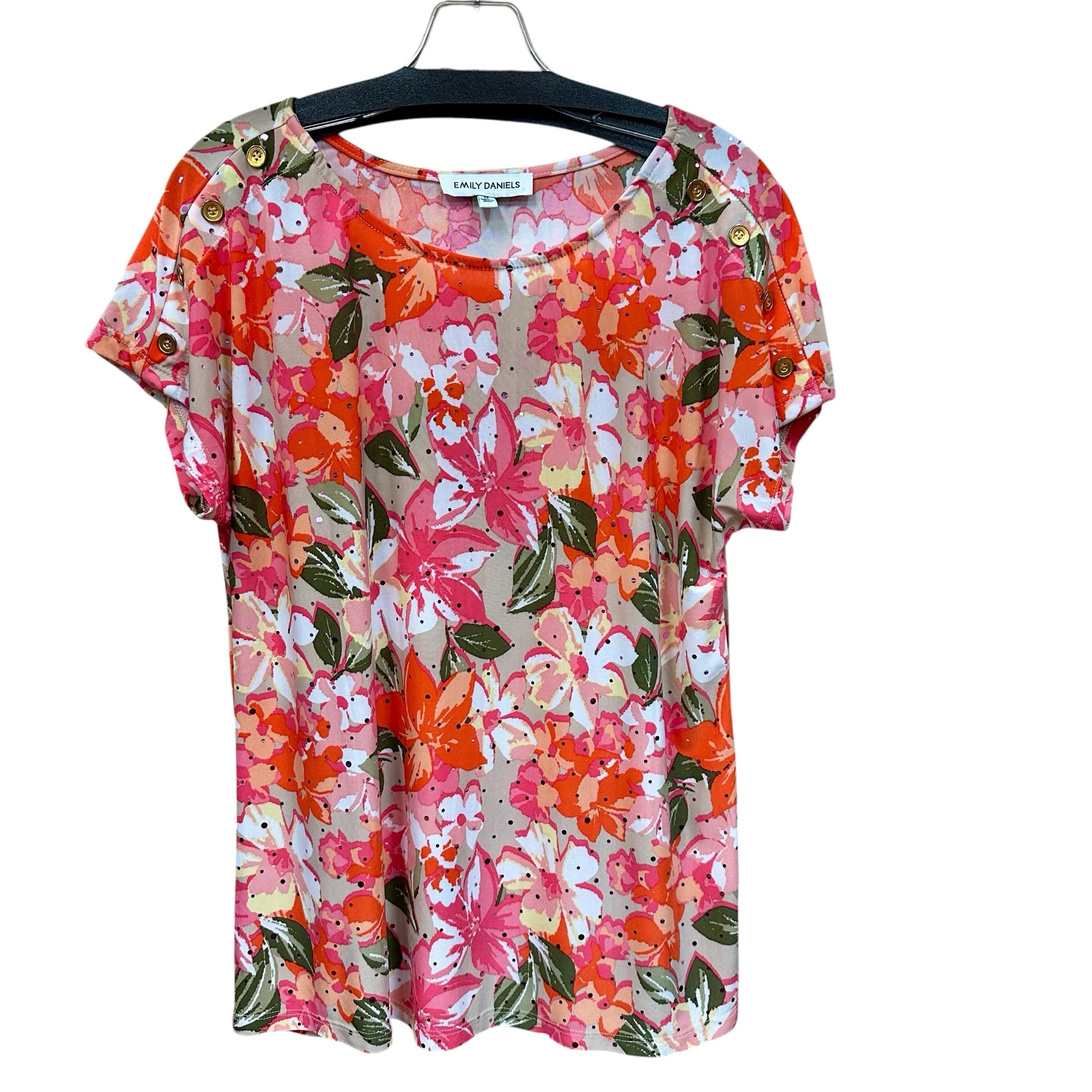 Emily Daniels Floral Embellished Short Sleeve Top Size Medium