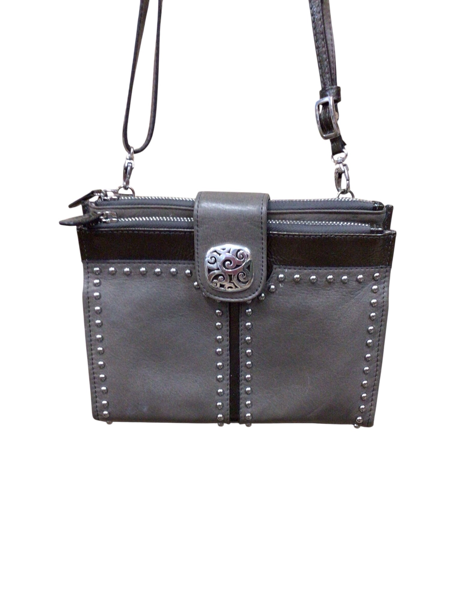 Brighton "Pretty Tough City Organizer" Gray Leather Crossbody Bag