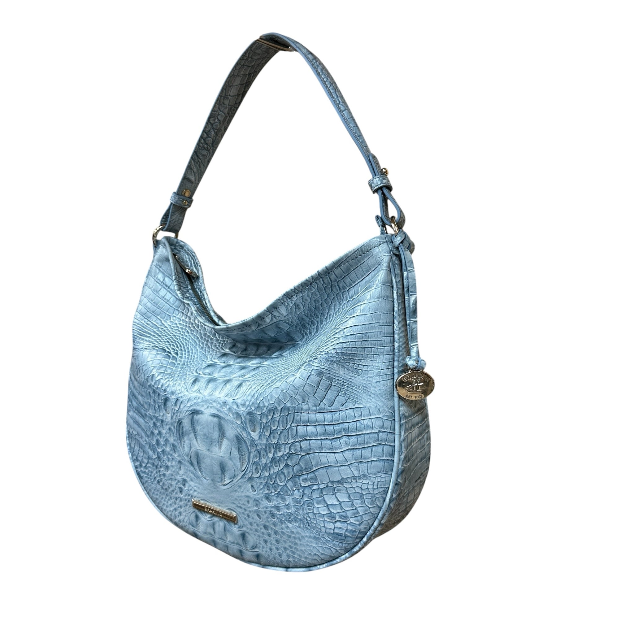 Brahmin Kathleen Stonewash Blue Alden Road Leather Shoulder Bag