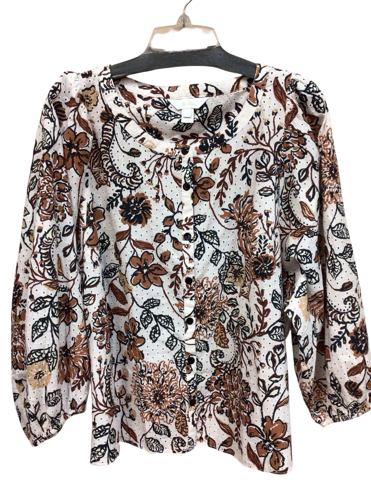 Lilly Pulitzer "Haida" 3/4 Sleeve Eyelet Button Down Top Size Large