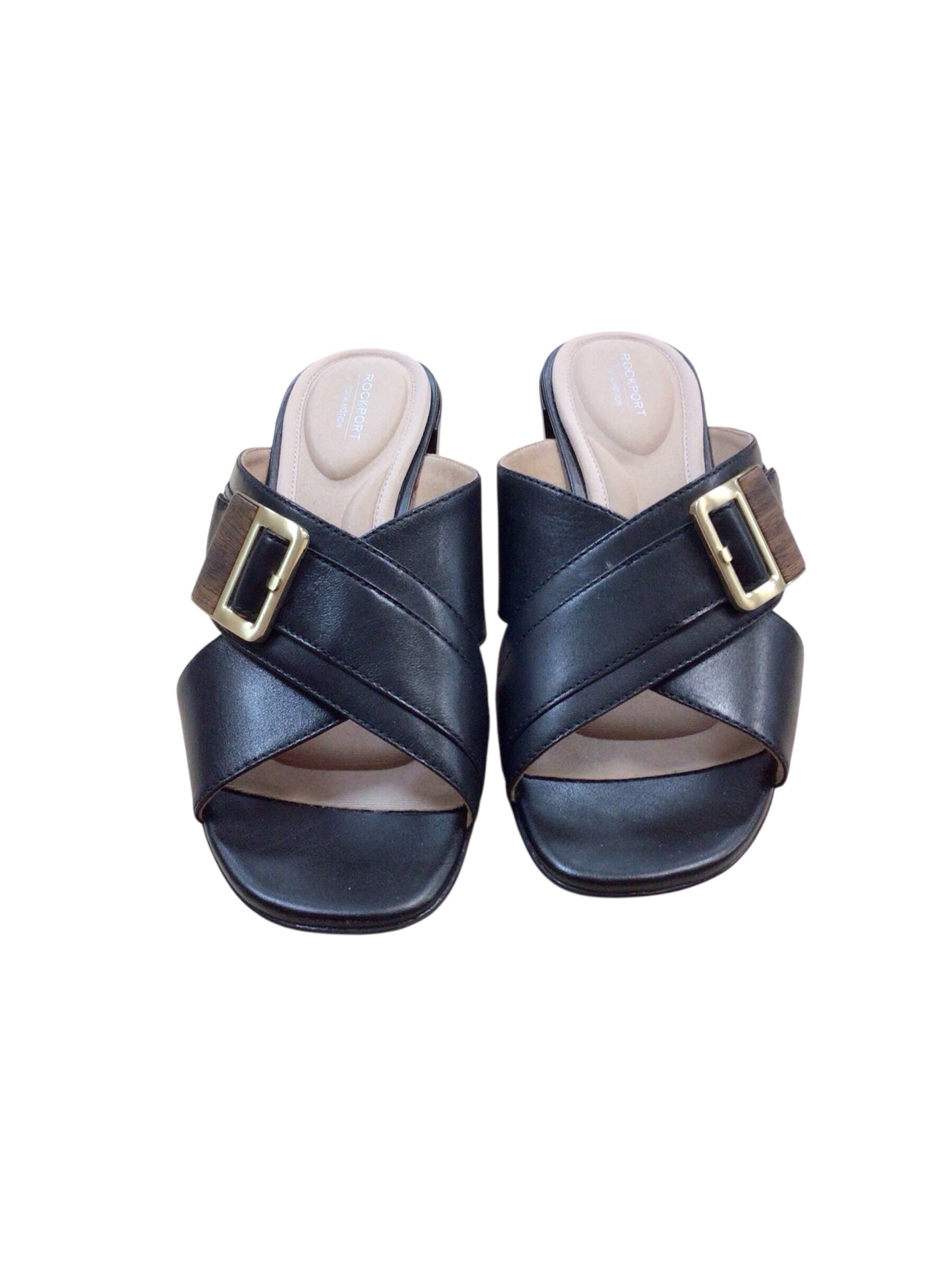 Rockport Total Motion Black "Alaina" Buckle Slide Sandals Size 7.5