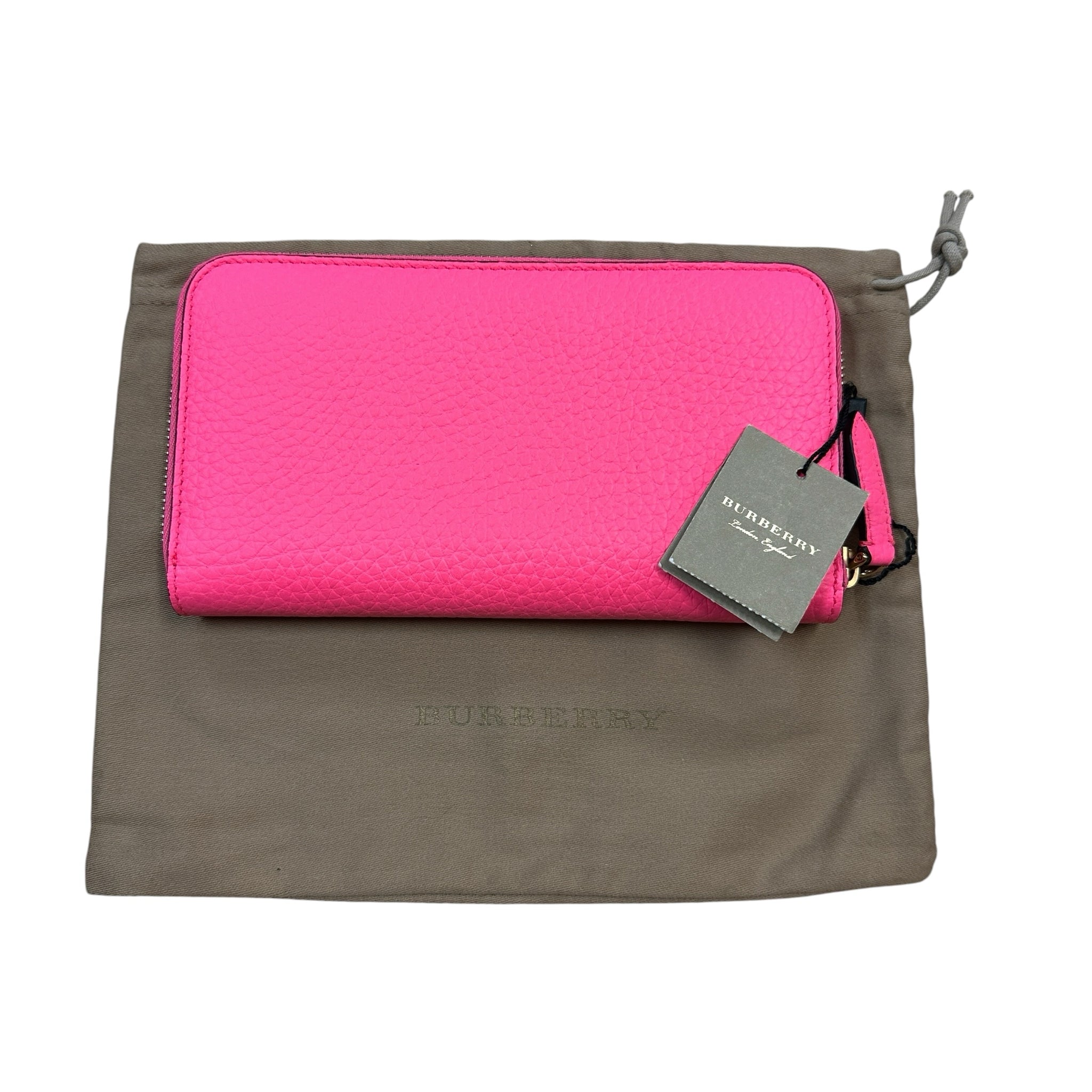 Burberry Bright Pink Zip Around Grained Leather Wallet