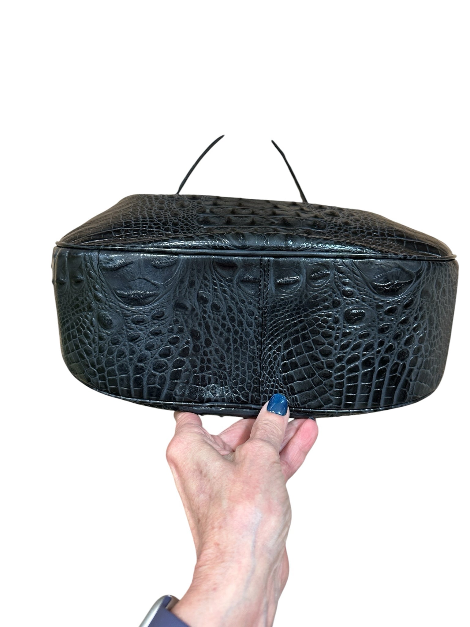 Brahmin Croc Embossed Black "Kathleen Rose" Leather Shoulder Bag