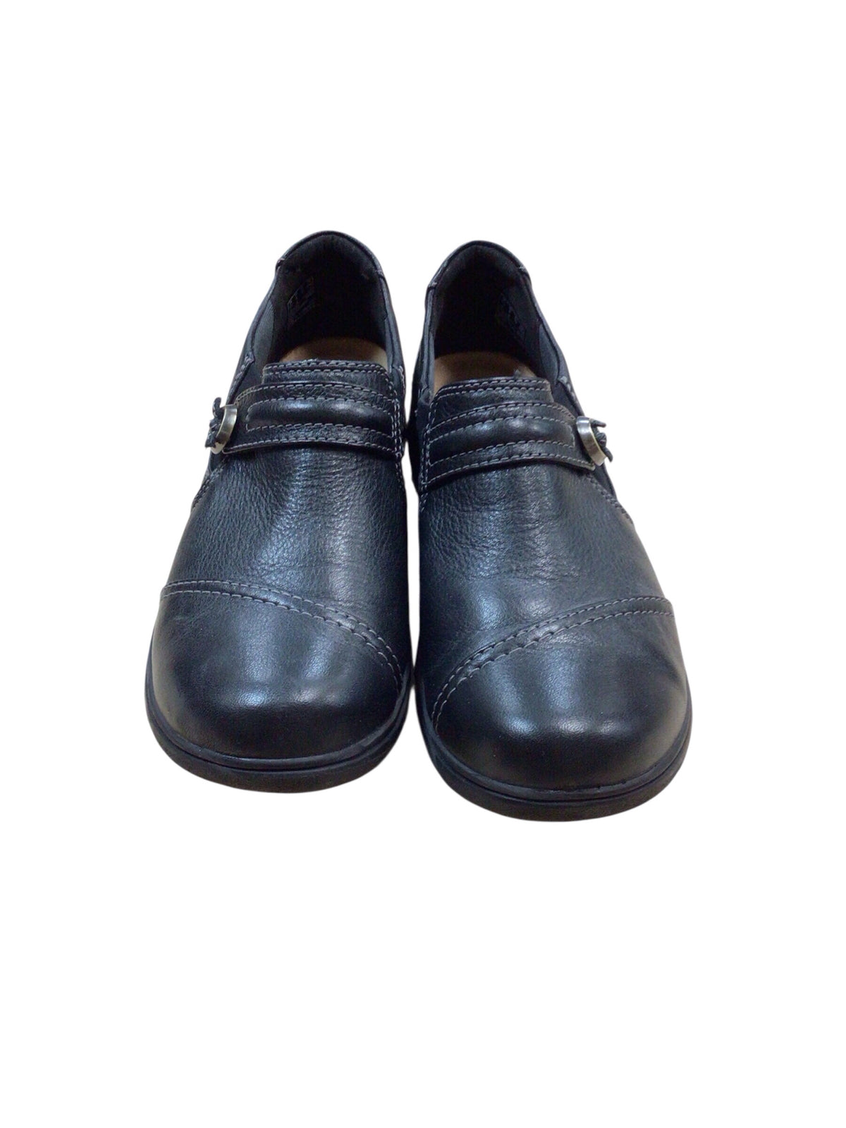 Clarks "Carleigh Pearl" Black Leather Slip On Shoes Size 8