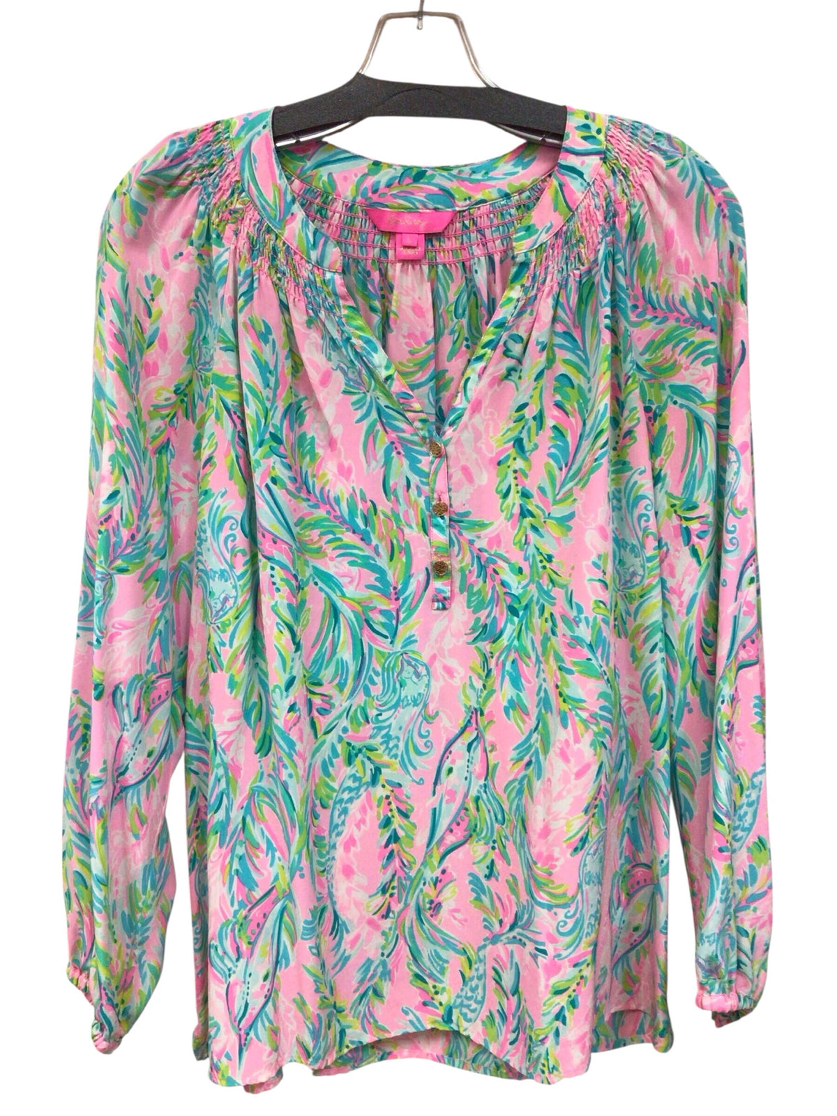 Lilly Pulitzer "Elsa" Long Sleeve Silk Blouse Size Large