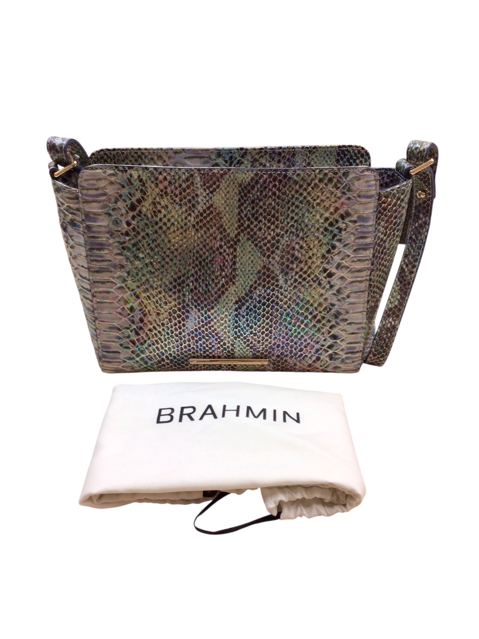 Brahmin "Carrie" Moonstone Seville Iridescent Snake Print Crossbody Bag