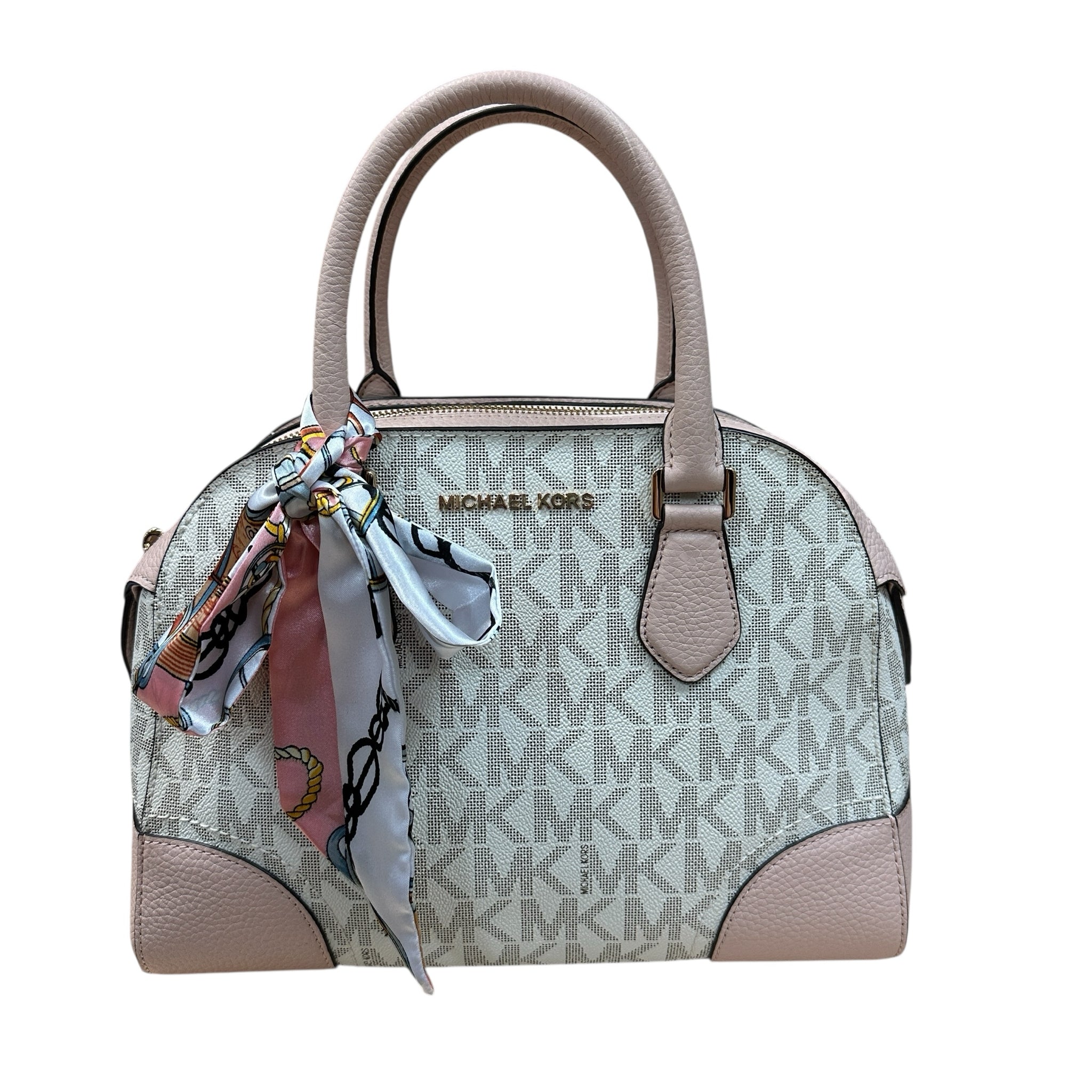 Michael Kors Hattie Cream & Blush Bowling Ball Satchel Crossbody Bag