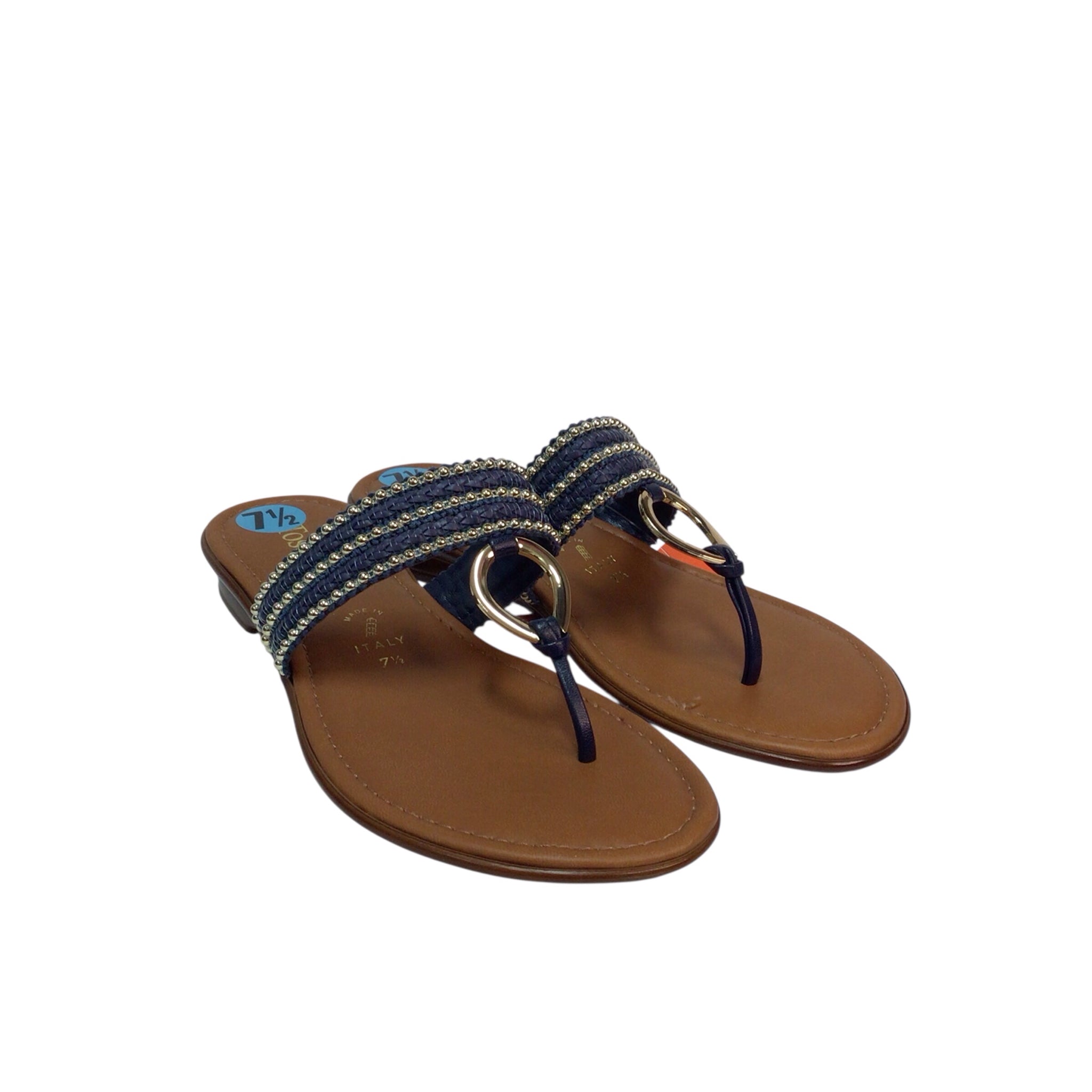 Toscanella Clasp-1 Navy Brown Sandals Size 7.5