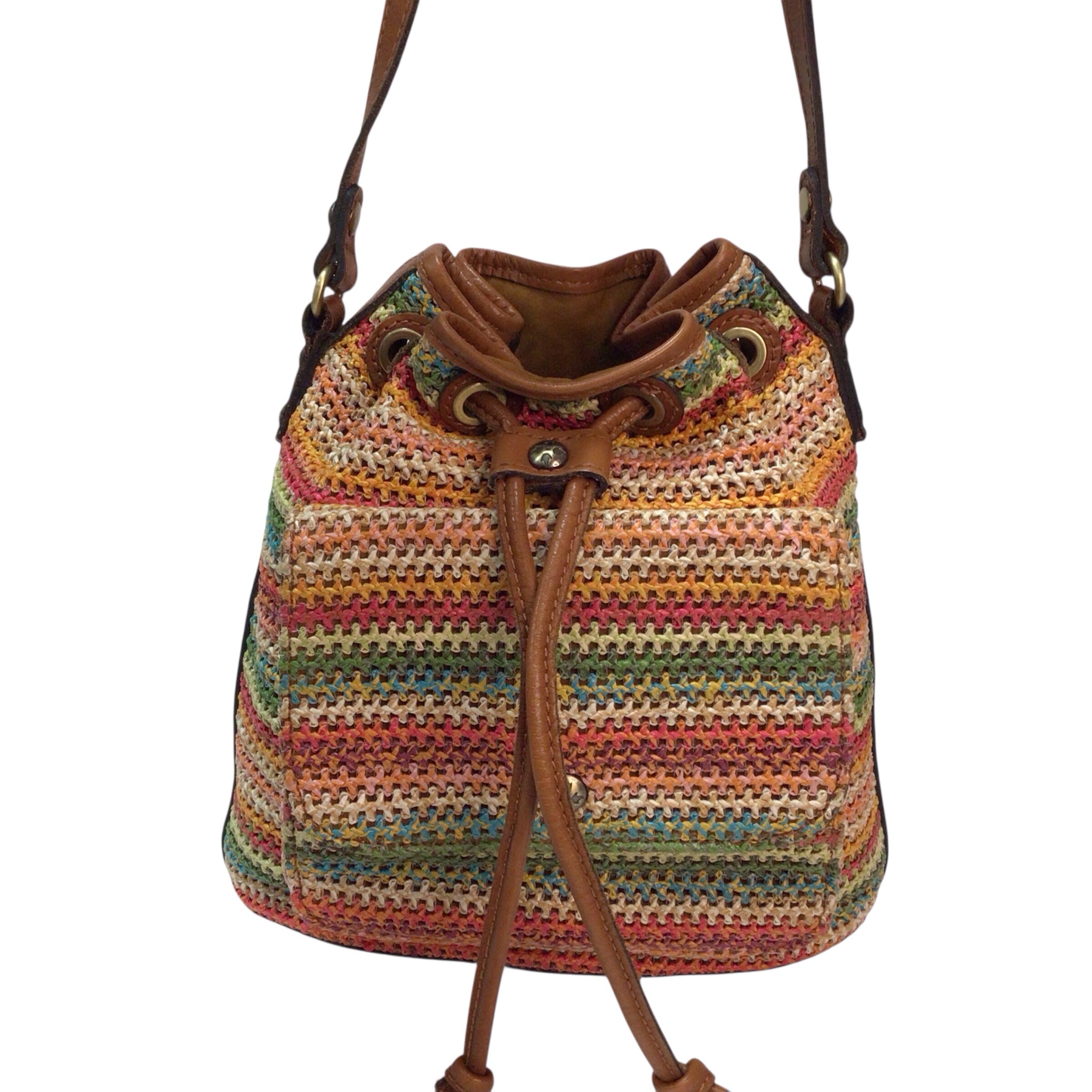 Patricia Nash Civetta Multi Color Crochet Drawstring Crossbody Bag