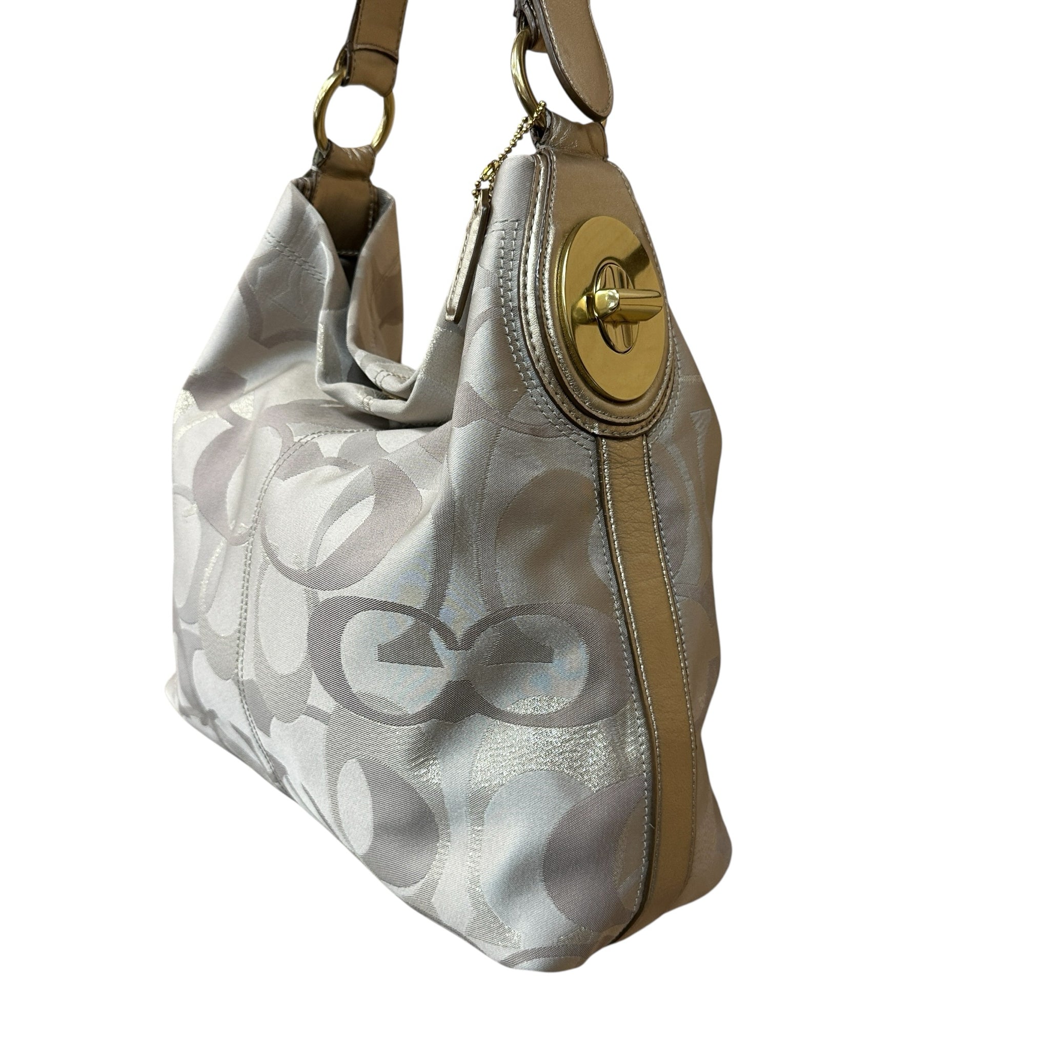 Coach 18476 Signature Coated Canvas Tan & Gold Shoulder Bag