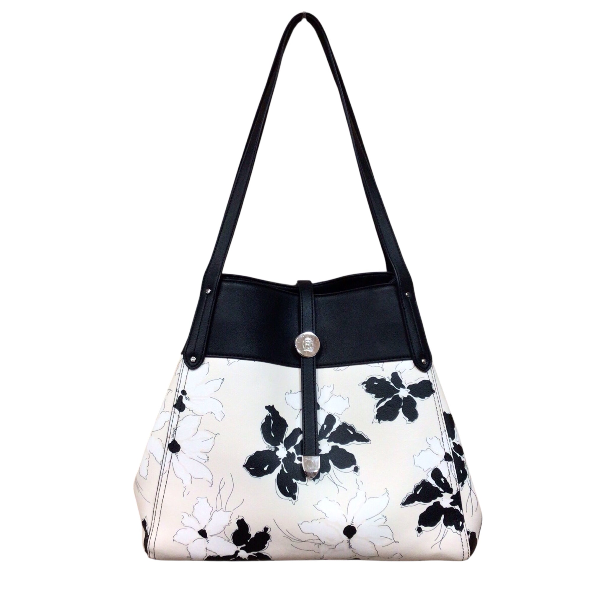 Chaps Black & Cream Floral Shoulder Bag