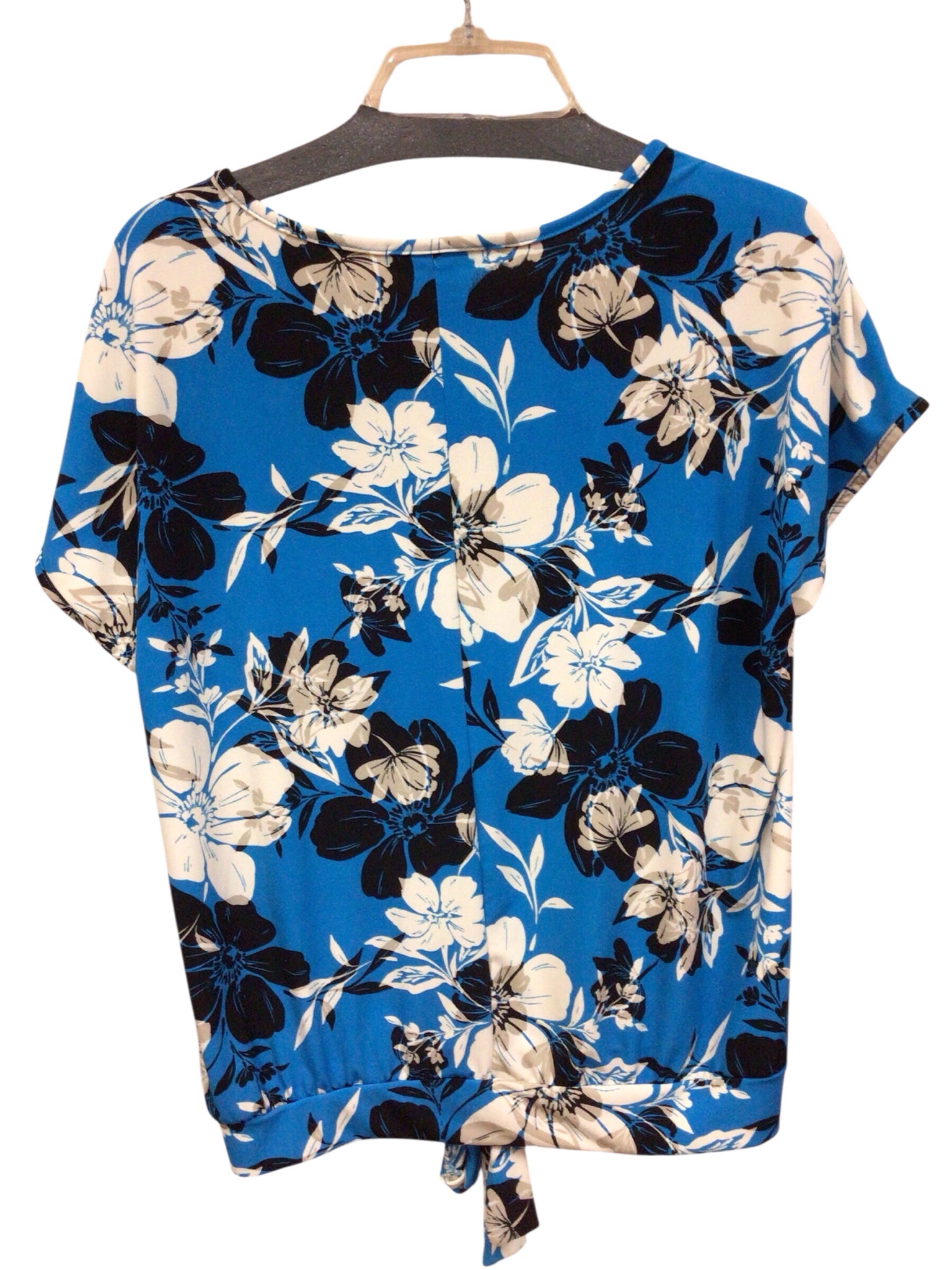 Adrienne Vittadini Blue & White Floral Short Sleeve Top Size Medium