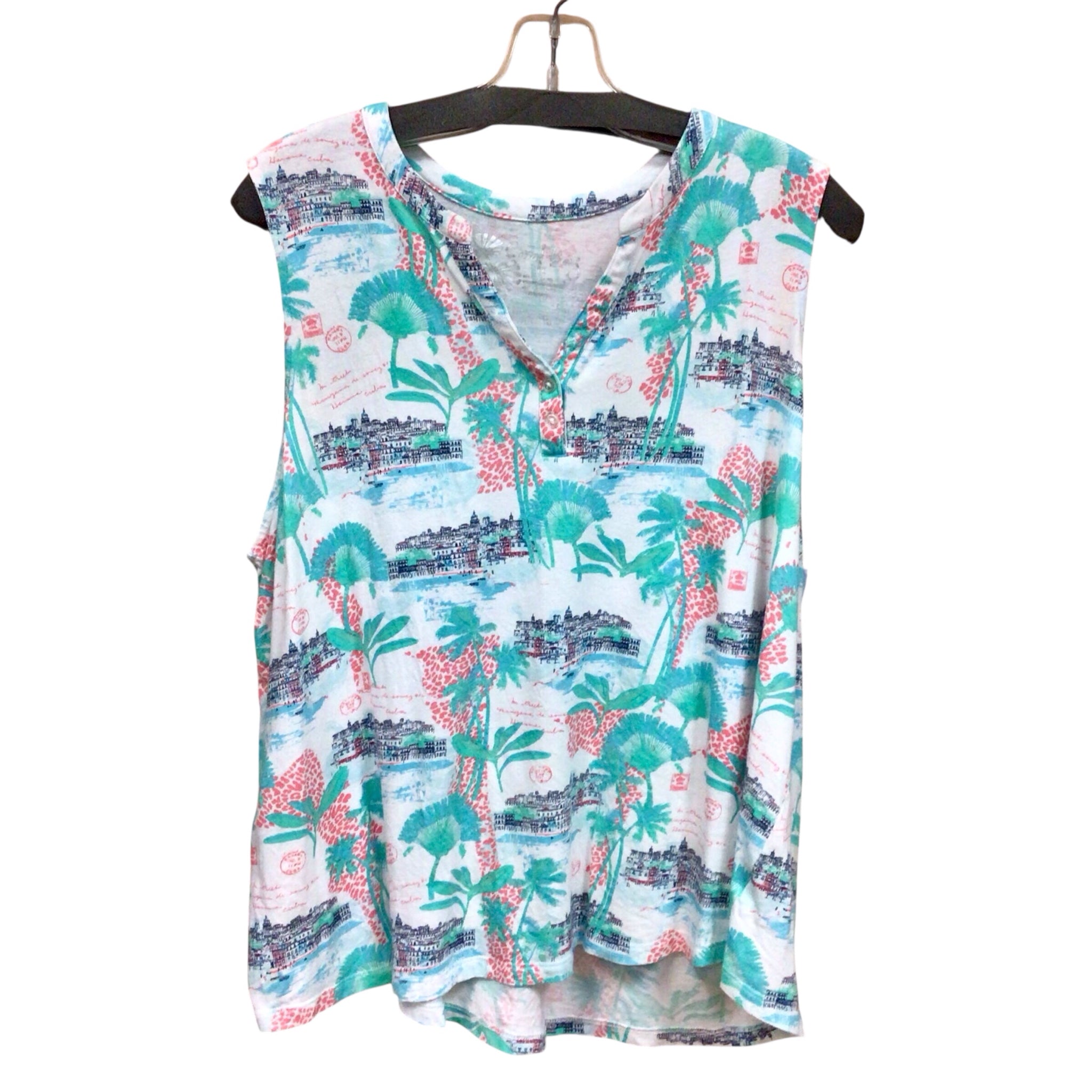 Coral Bay Tropical Scene Sleeveless Top Size 1X